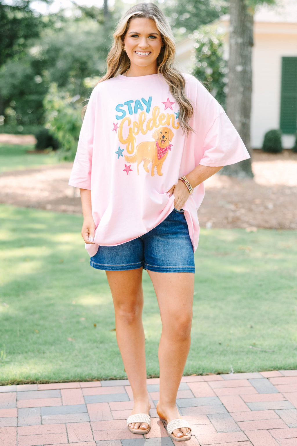 Stay Golden Girl Boyfriend Tee, Dusty Pink