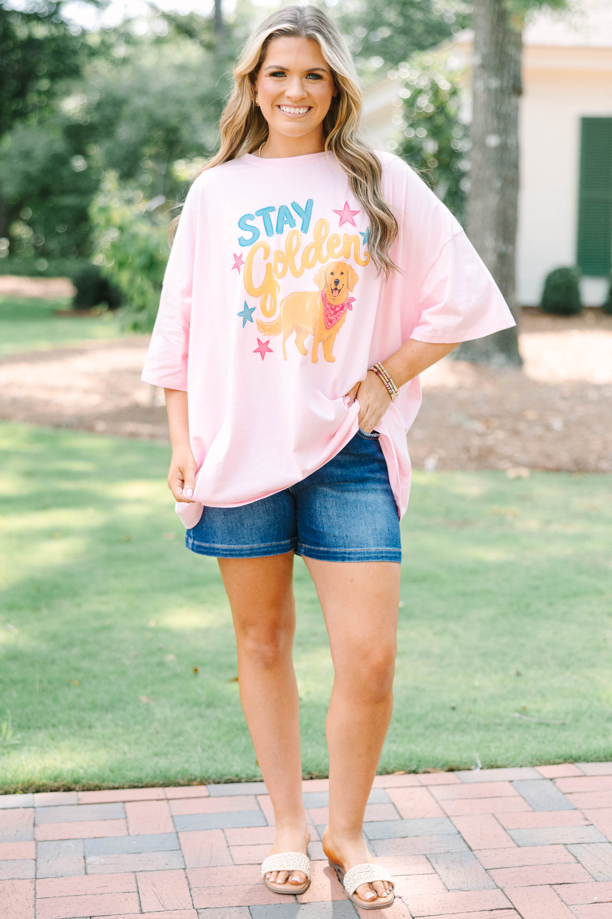 Stay Golden Girl Boyfriend Tee, Dusty Pink