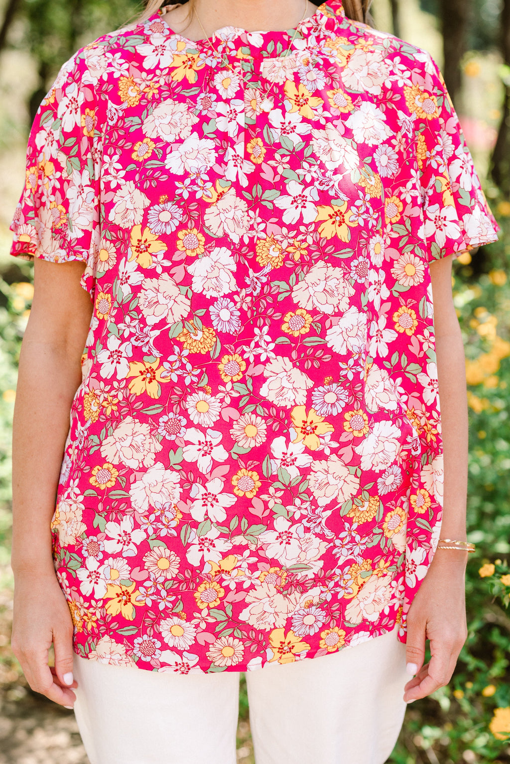 Staying Quiet Top, Fuchsia