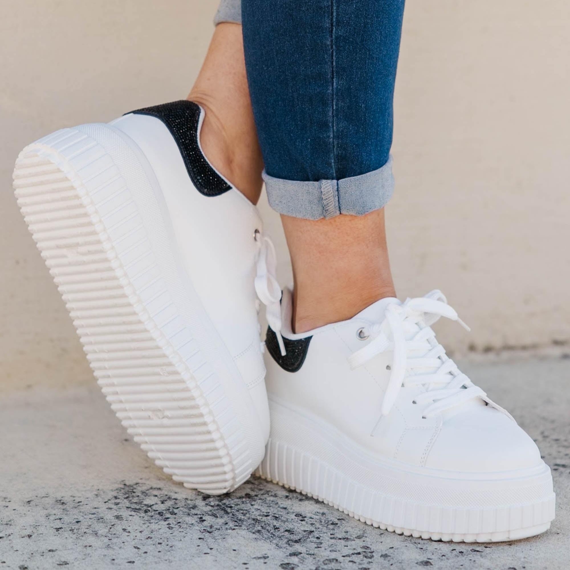 Step and Sparkle Shoes, White-Black