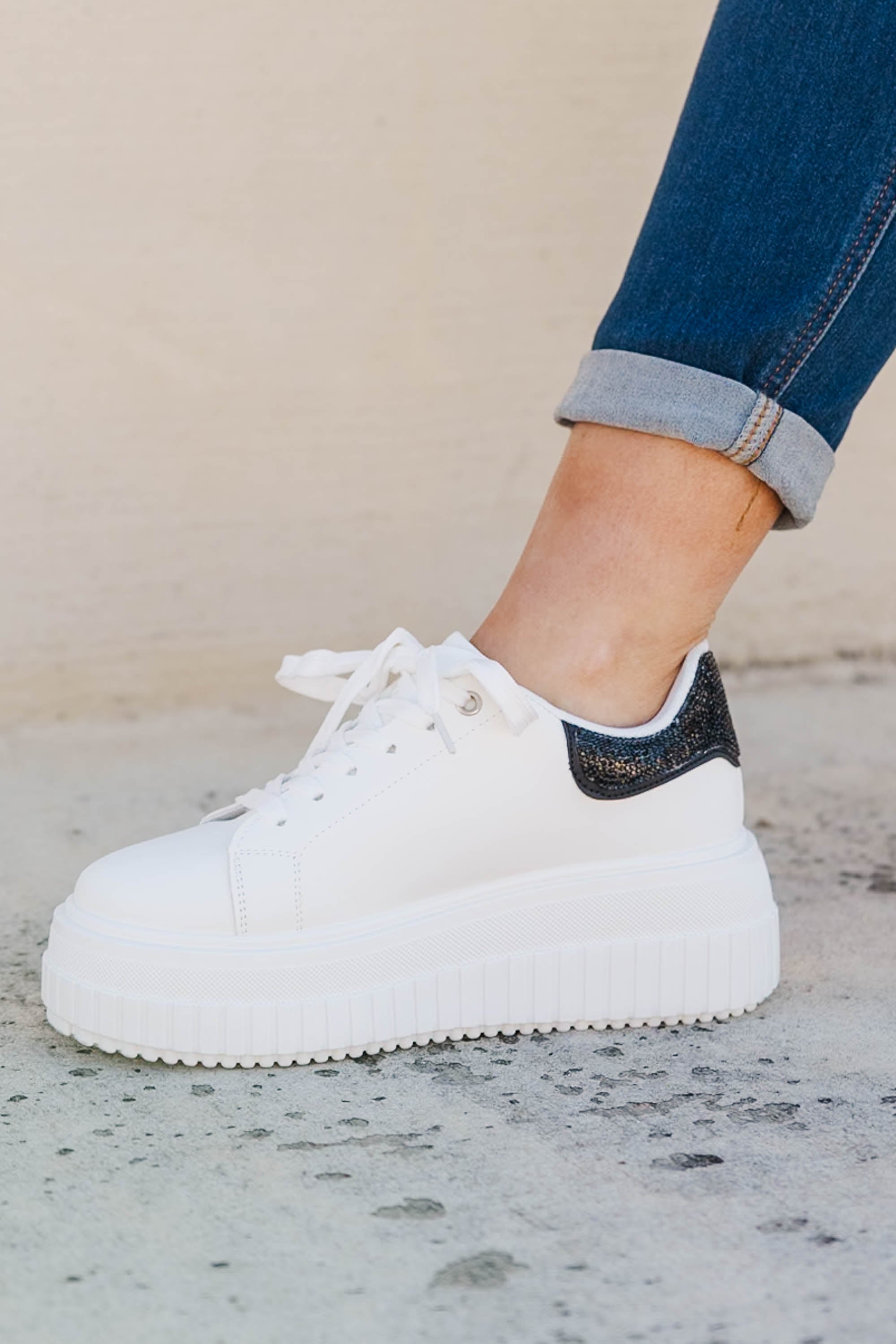 Step and Sparkle Shoes, White-Black