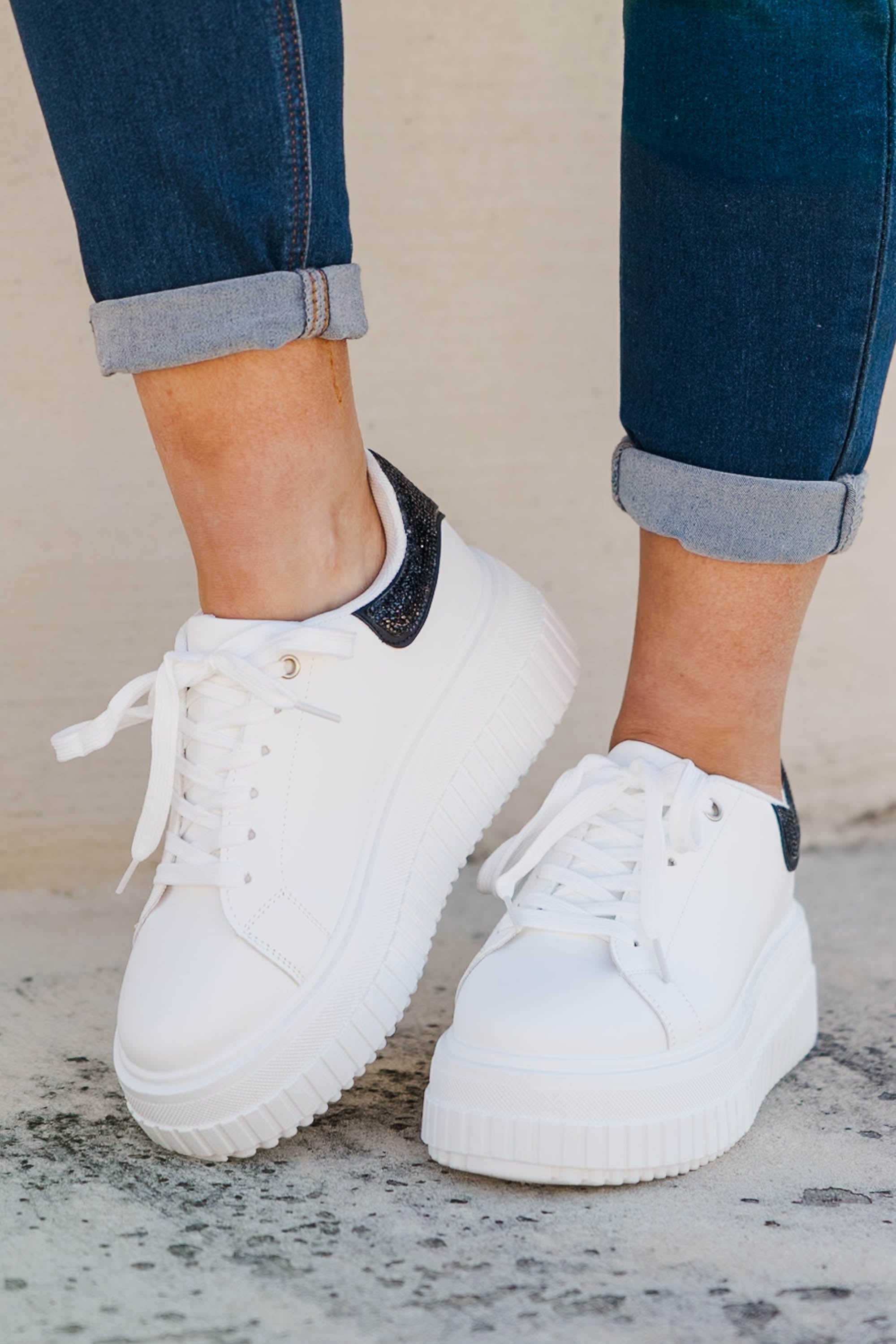 Step and Sparkle Shoes, White-Black