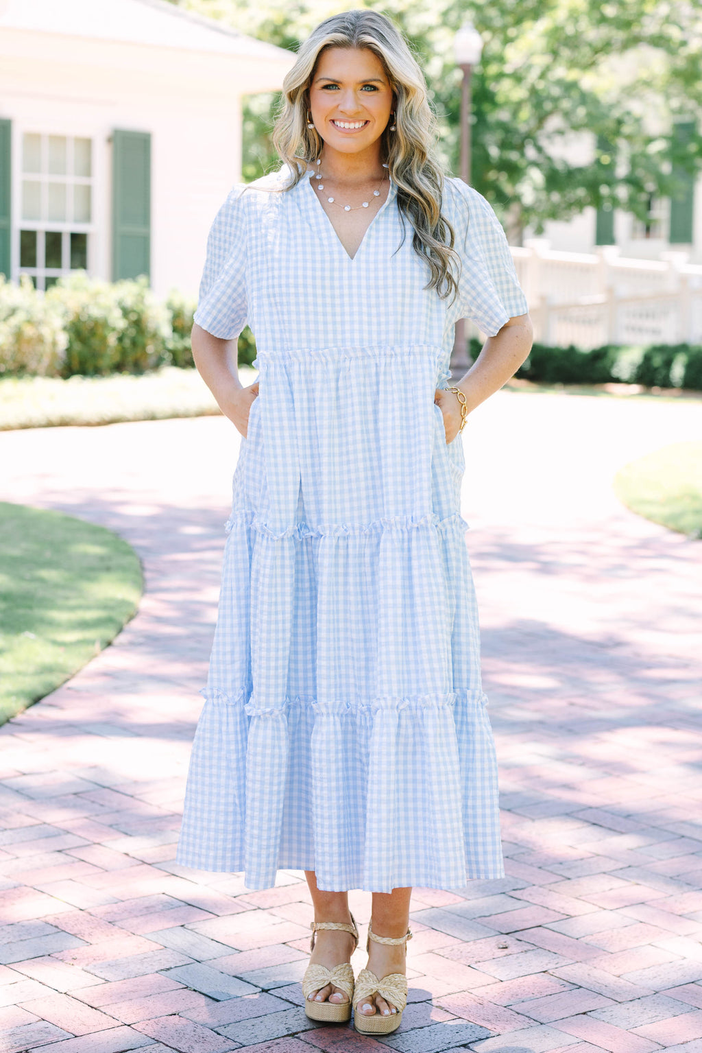 Straight Shot Dress, Baby Blue Gingham