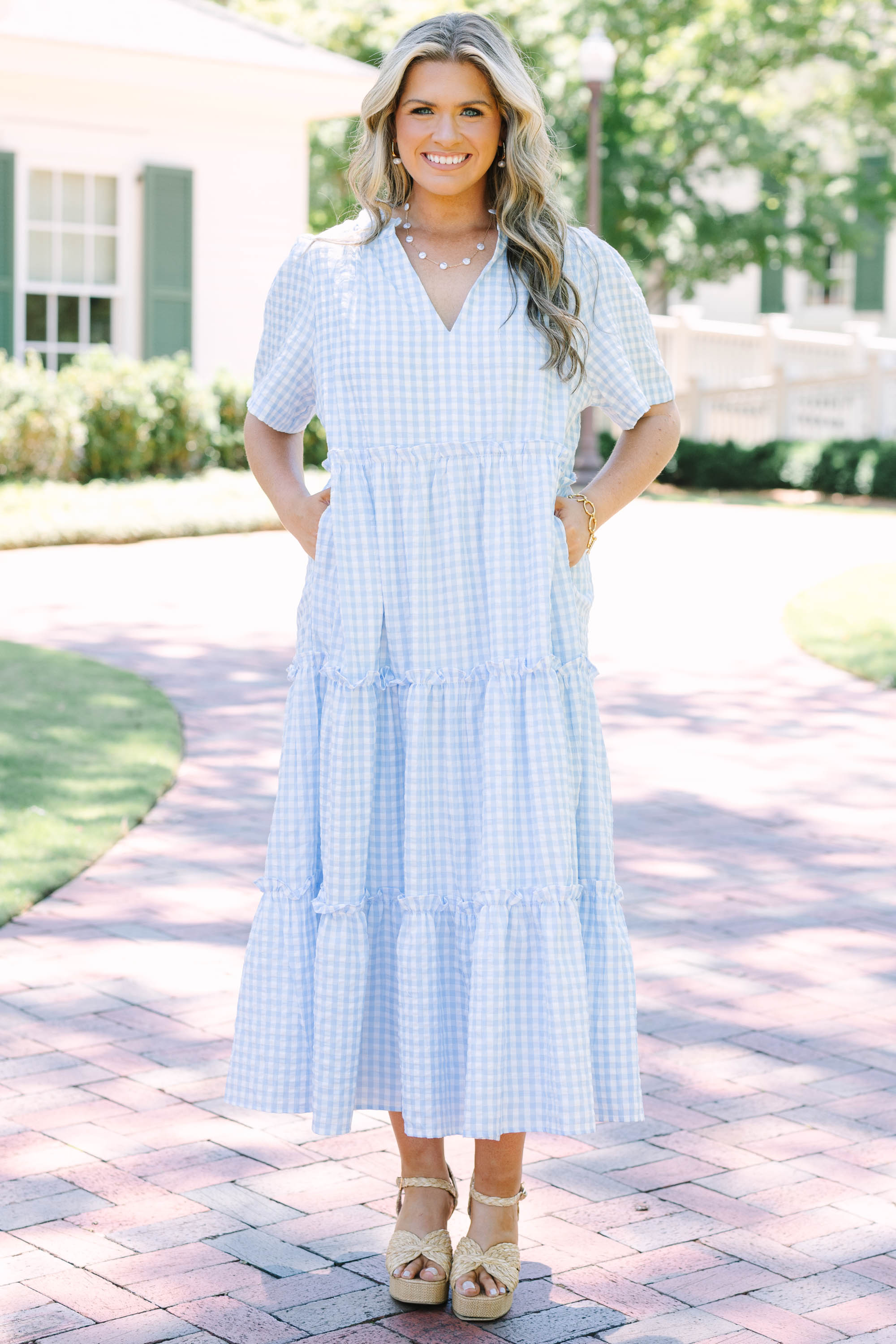 Straight Shot Dress, Baby Blue Gingham