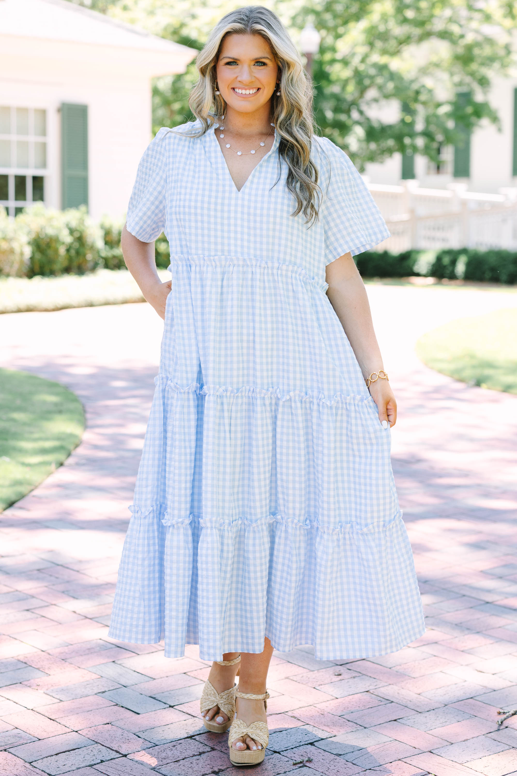Straight Shot Dress, Baby Blue Gingham