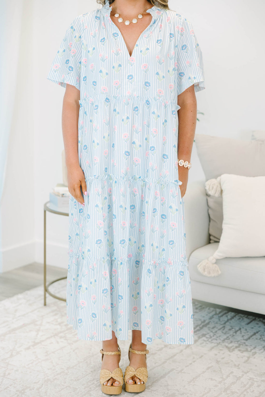 Straight Shot Dress, Baby Blue Stripe