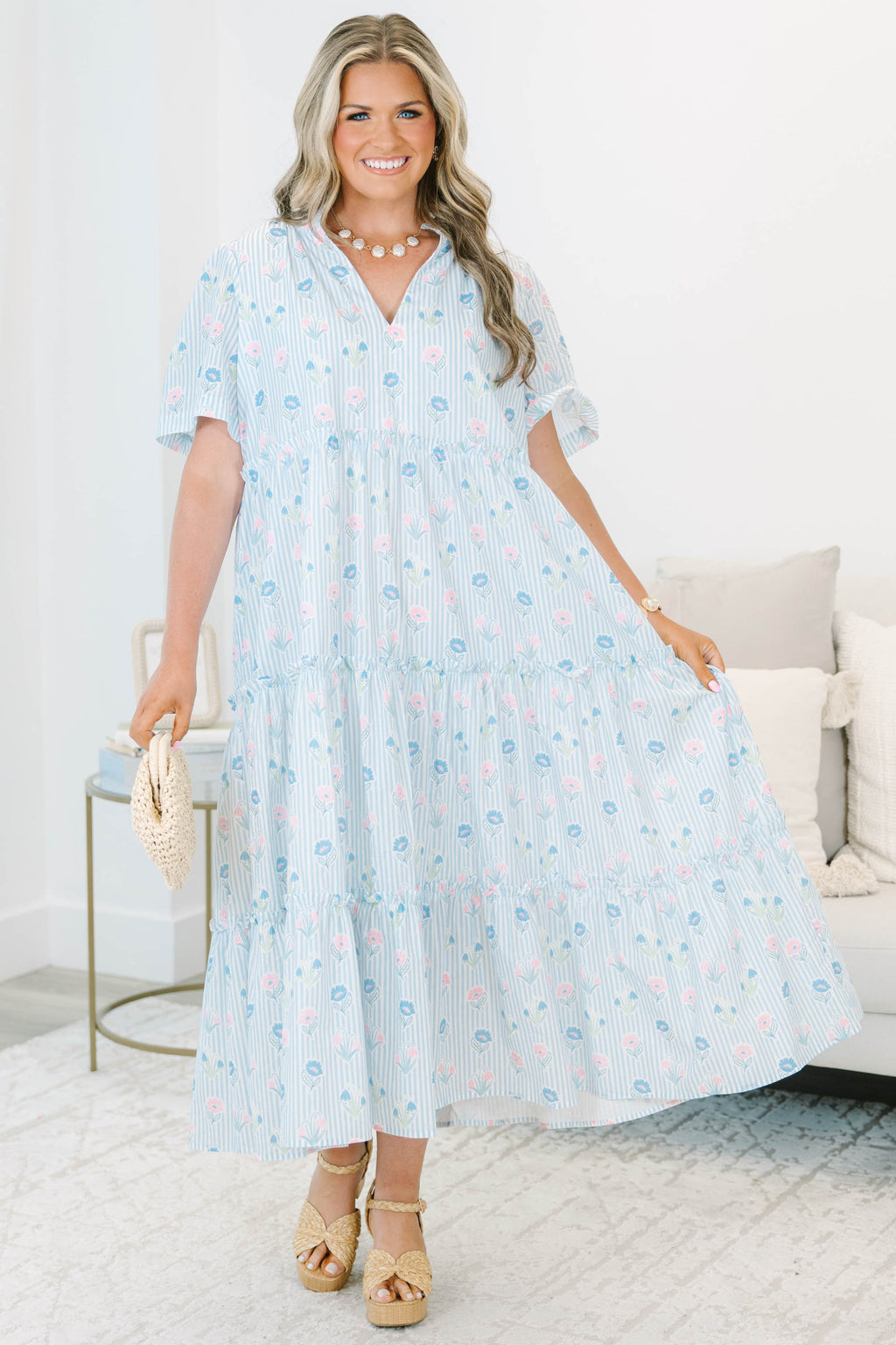 Straight Shot Dress, Baby Blue Stripe