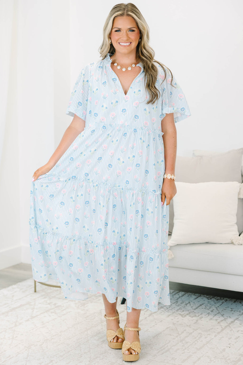 Straight Shot Dress, Baby Blue Stripe
