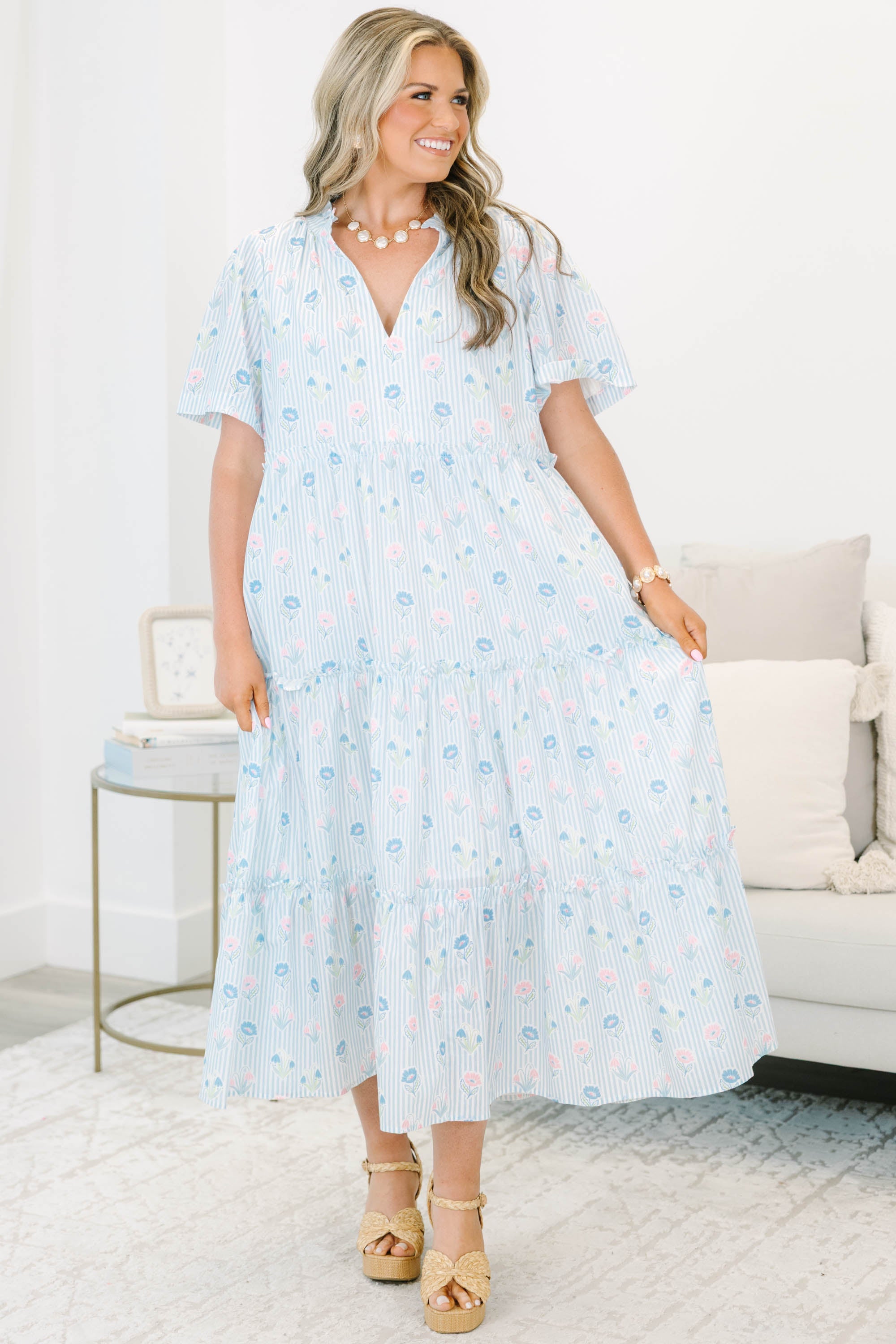 Straight Shot Dress, Baby Blue Stripe