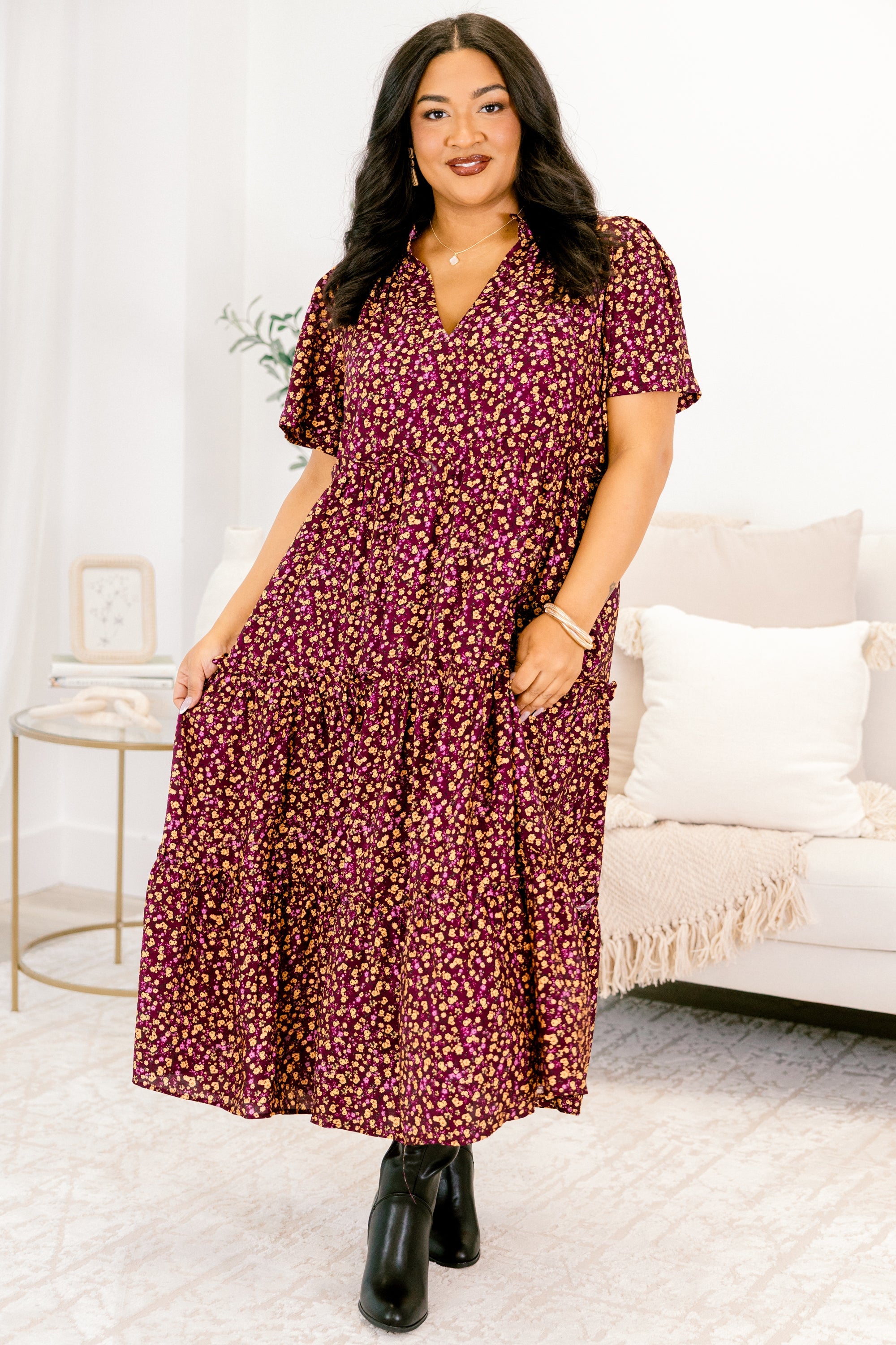 Straight Shot Dress, Plum Floral