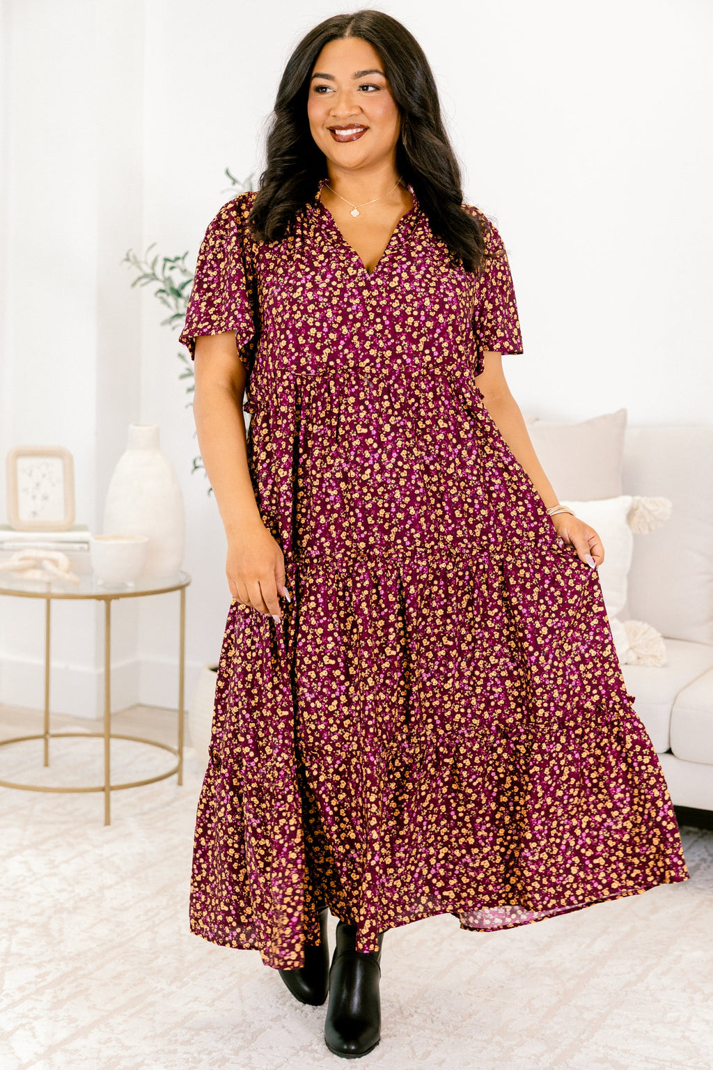 Straight Shot Dress, Plum Floral