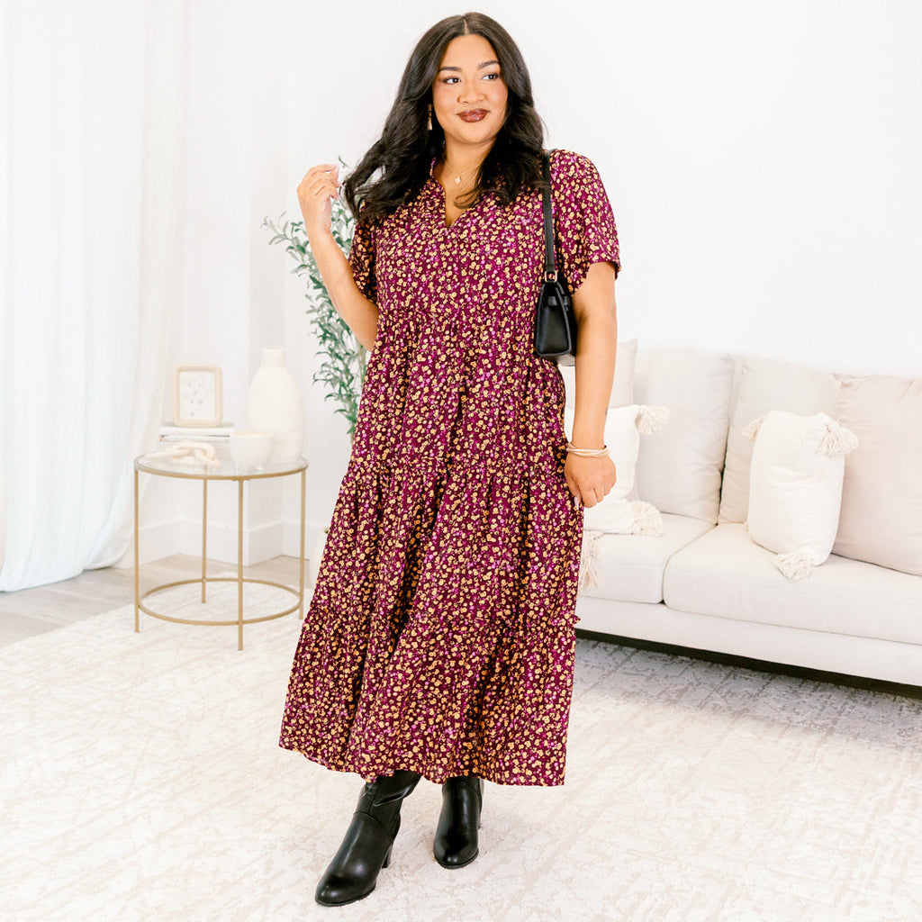 Straight Shot Dress, Plum Floral