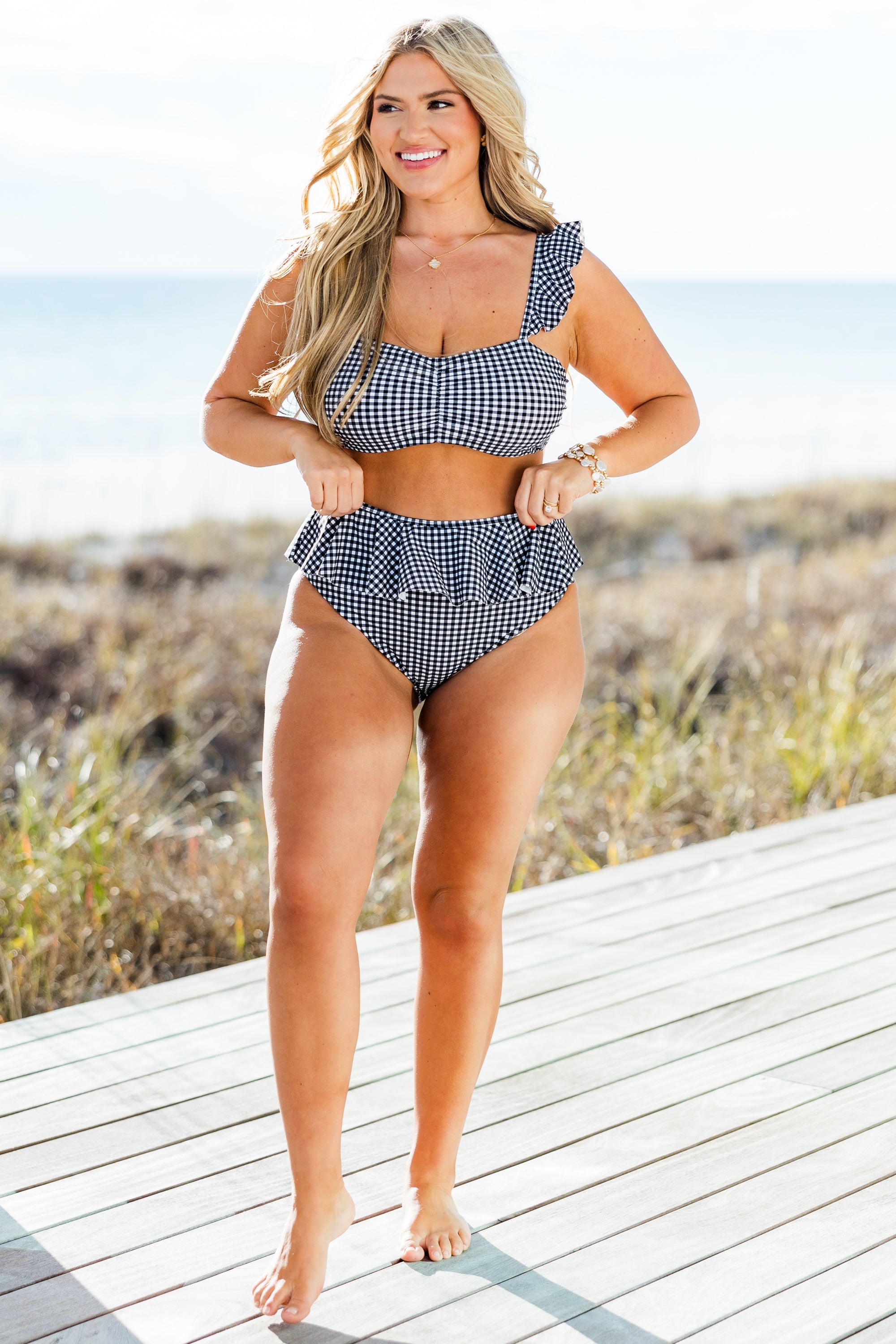 Sugar Sands Swim Bottom, Black/White Gingham