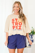 Summer In St. Tropez Boyfriend Tee, Light Mocha