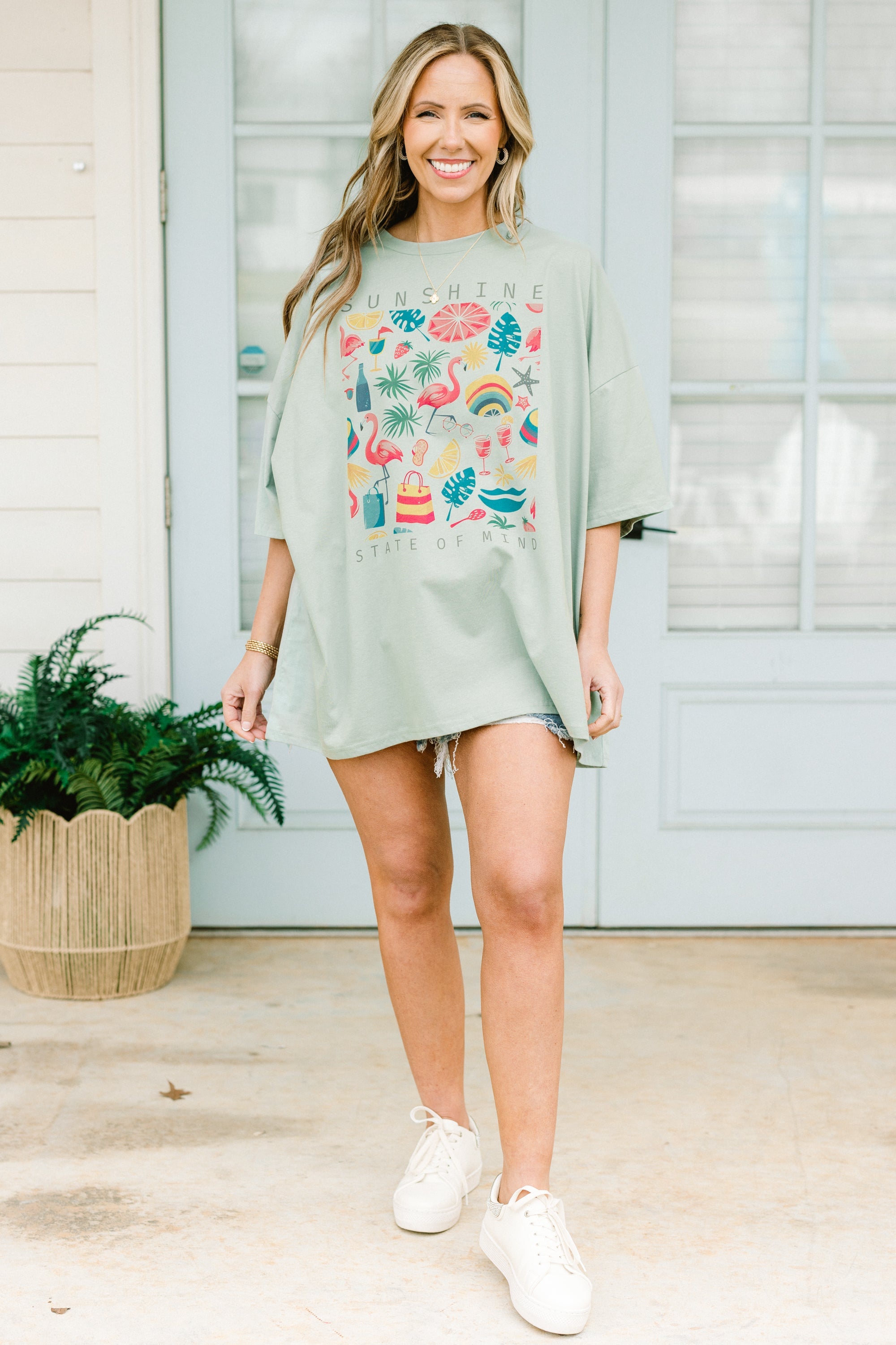 Summer State Of Mind Boyfriend Tee, Light Sage