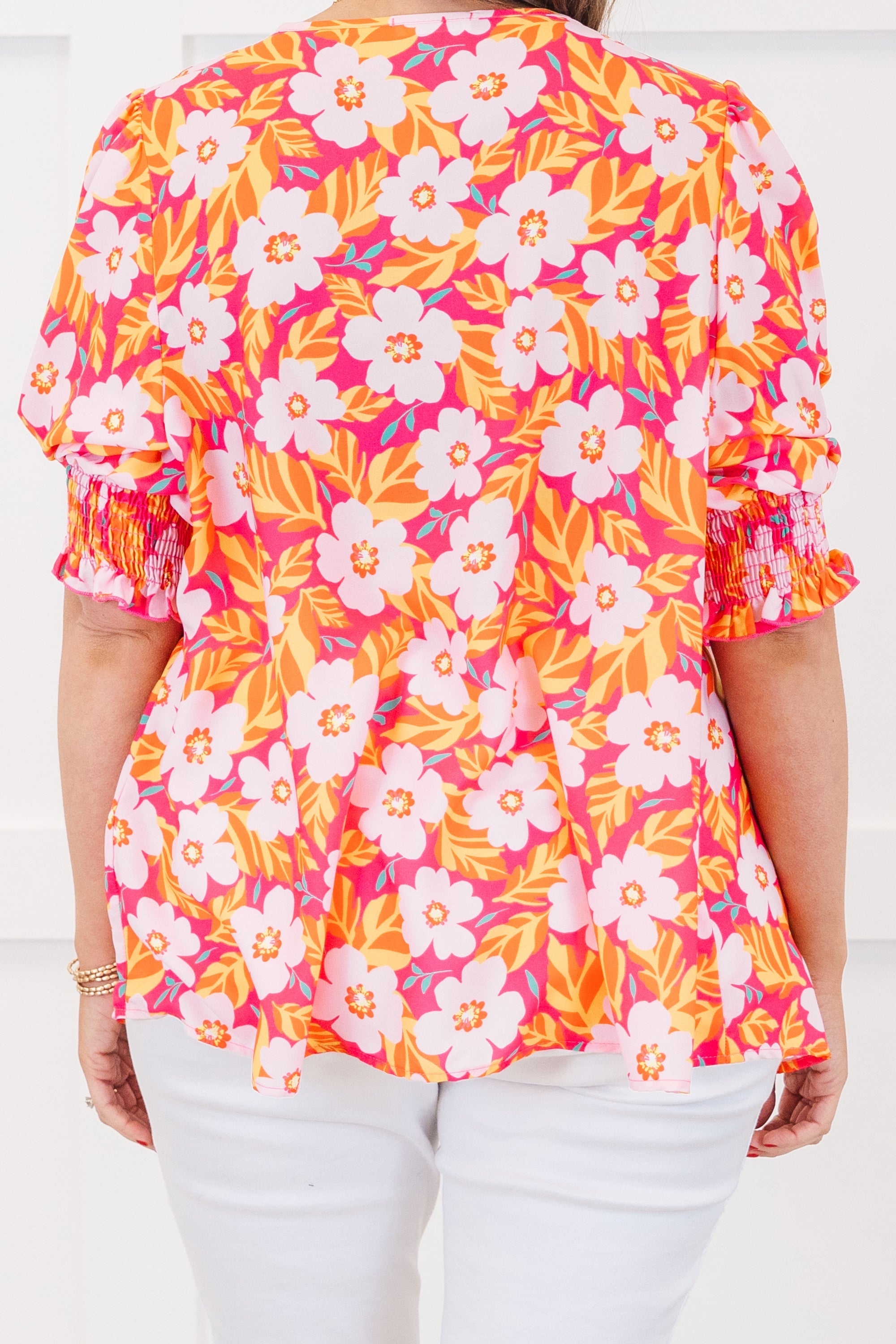 Sunlit Petals Top, Hot Pink