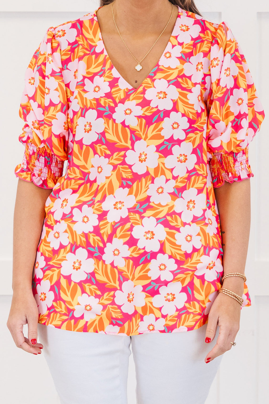 Sunlit Petals Top, Hot Pink