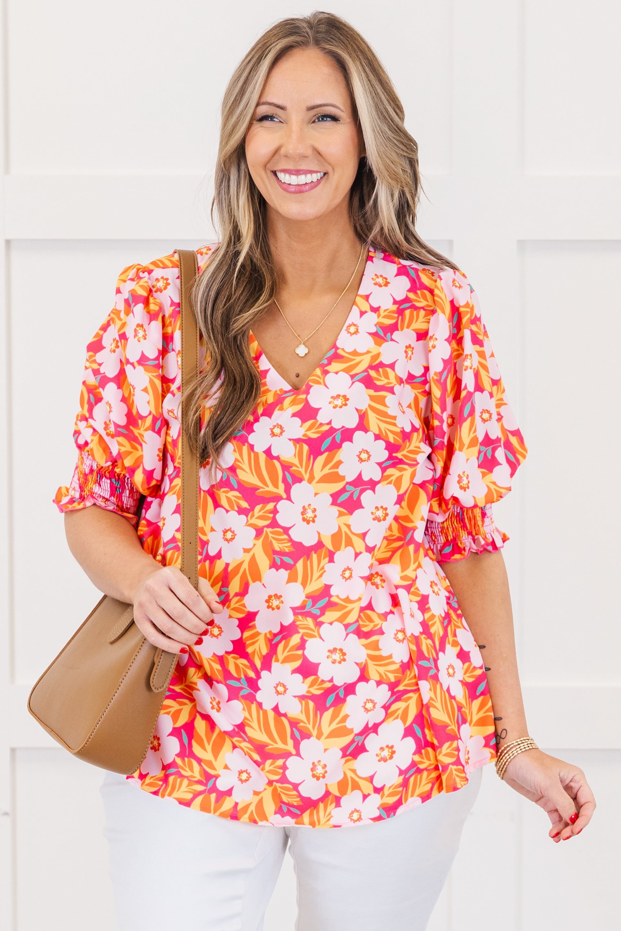 Sunlit Petals Top, Hot Pink