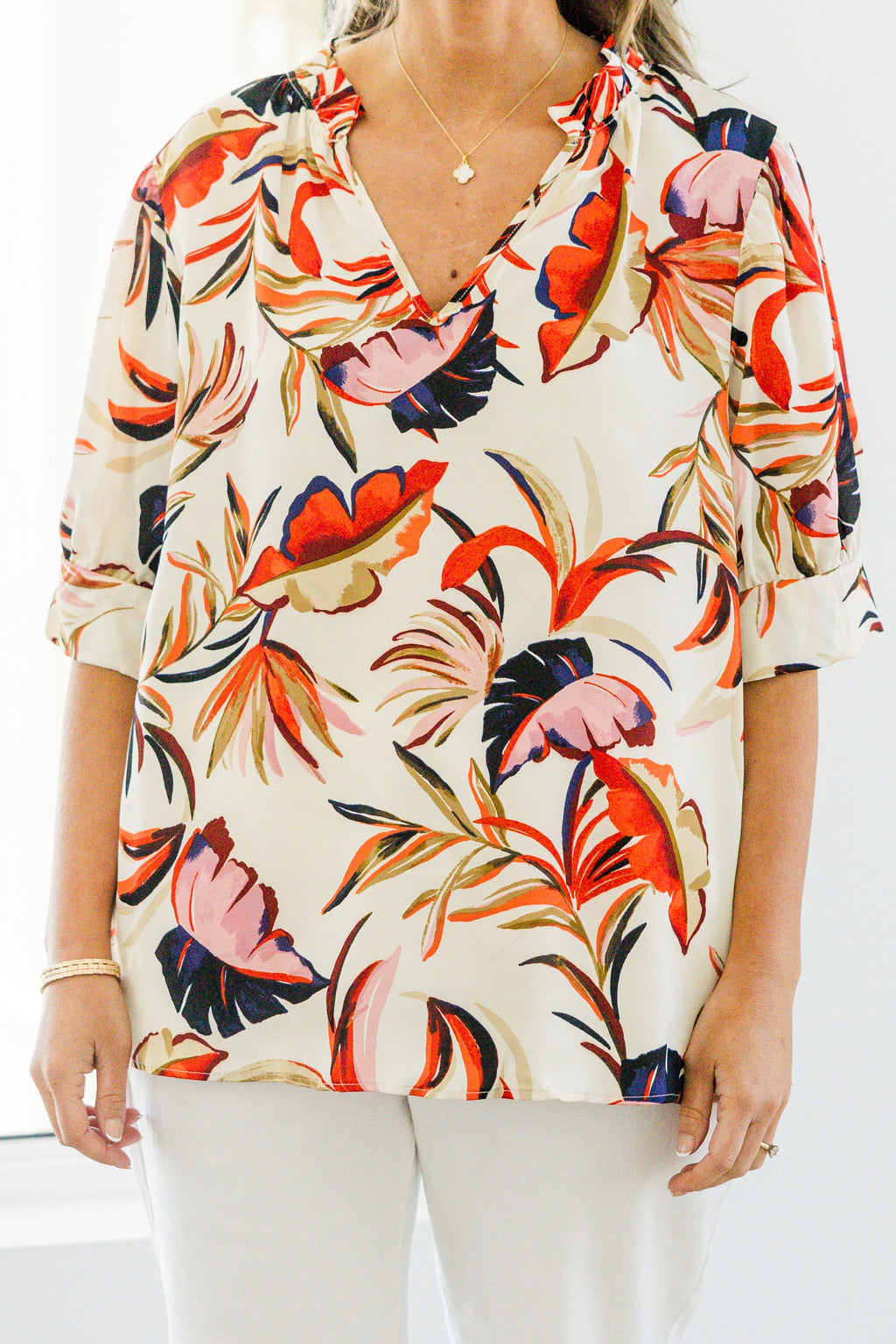 Sunny Afternoon Blouse, Ivory-Red