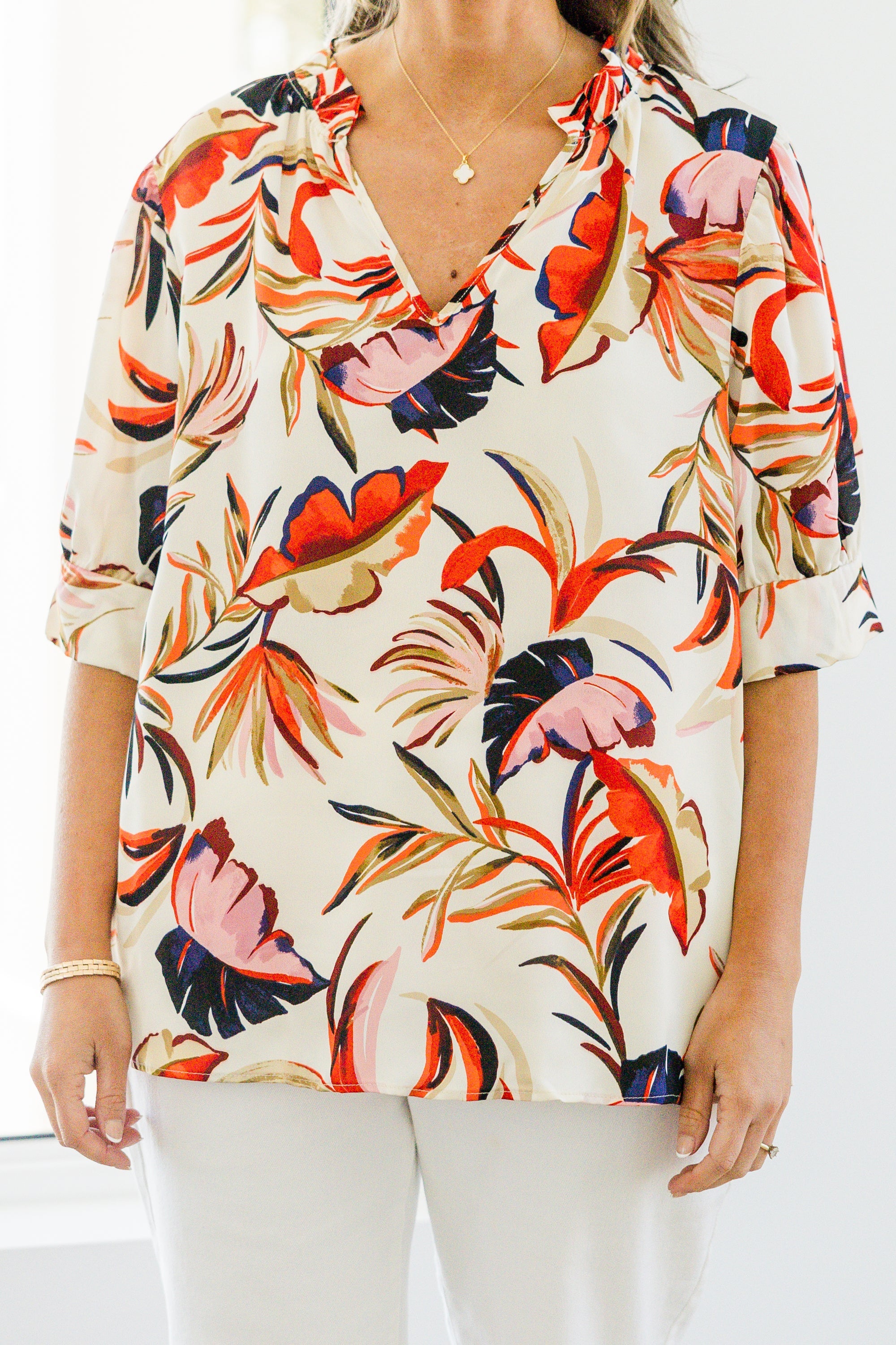 Sunny Afternoon Blouse, Ivory-Red