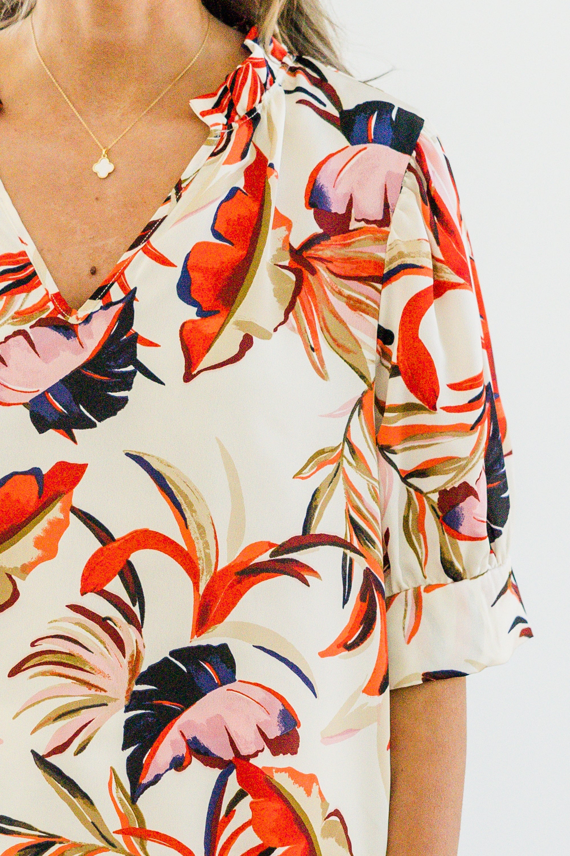 Sunny Afternoon Blouse, Ivory-Red
