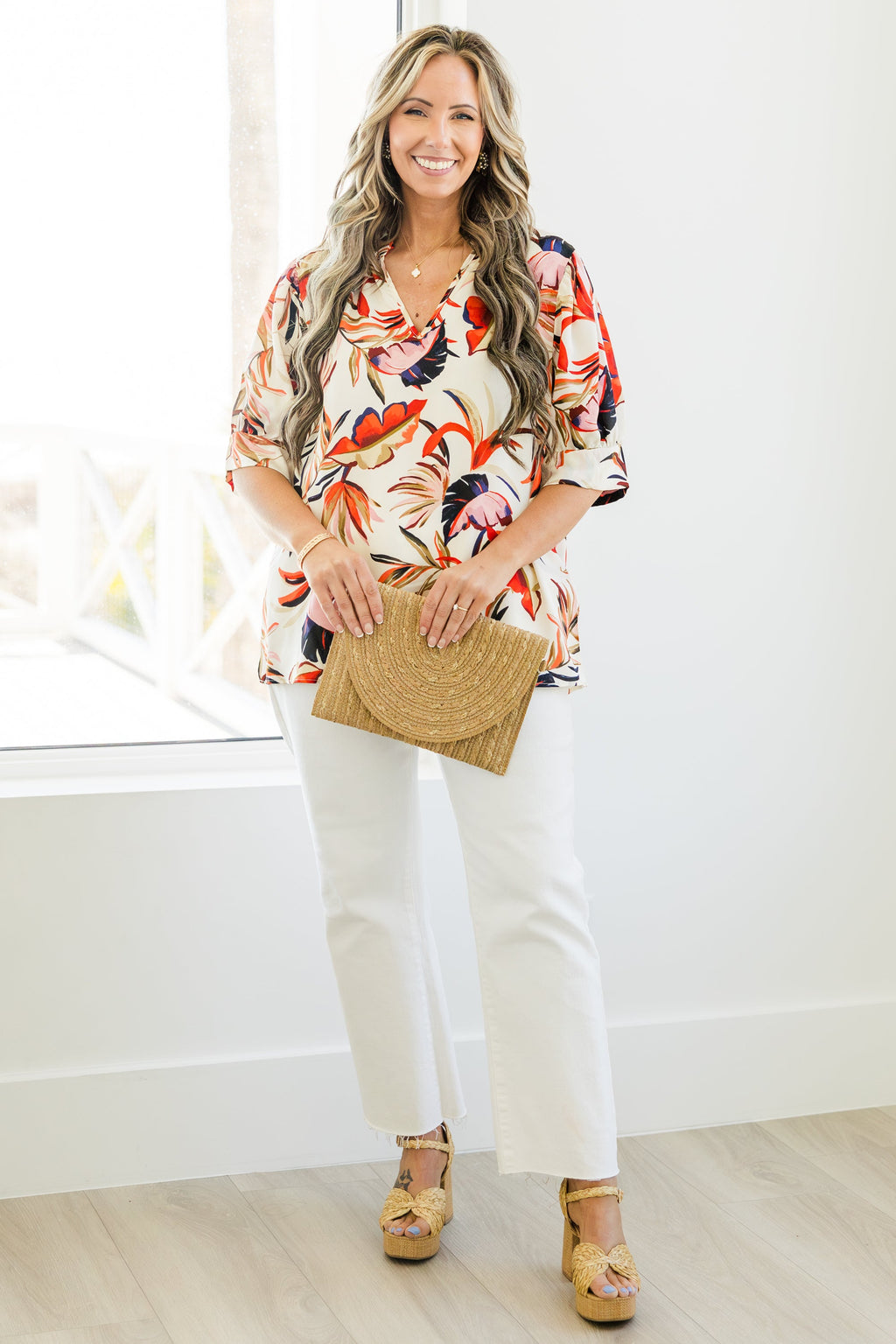 Sunny Afternoon Blouse, Ivory-Red