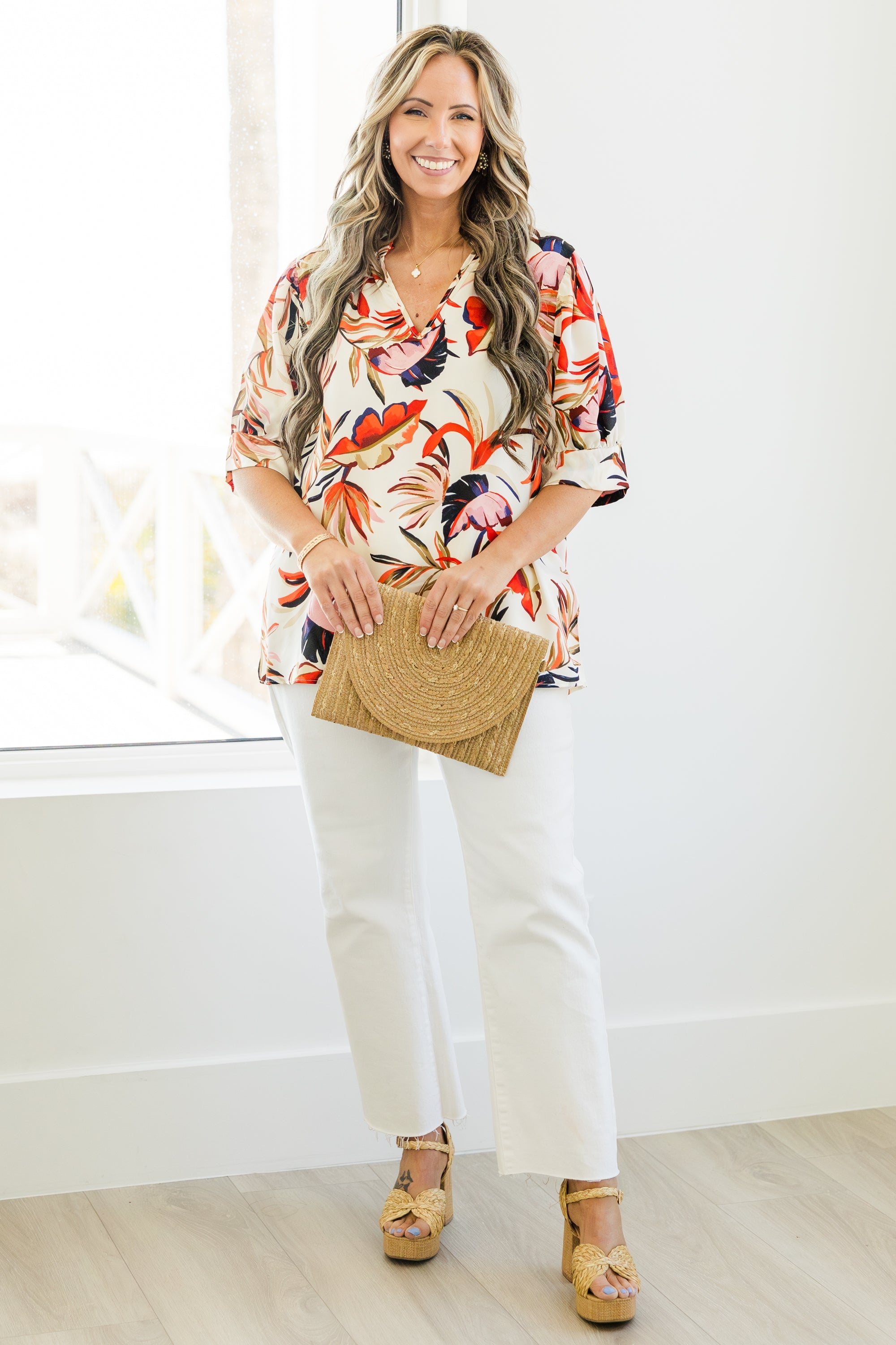 Sunny Afternoon Blouse, Ivory-Red