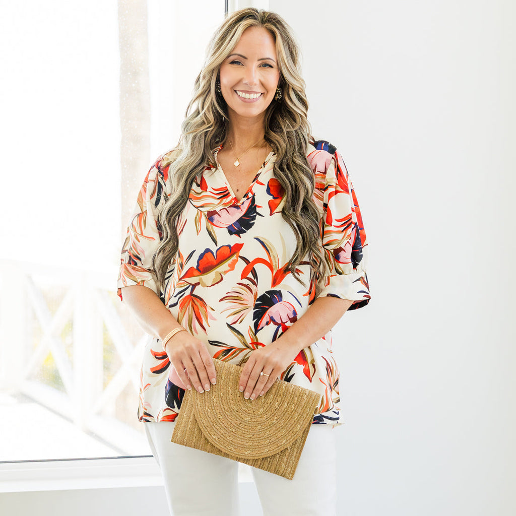 Sunny Afternoon Blouse, Ivory-Red