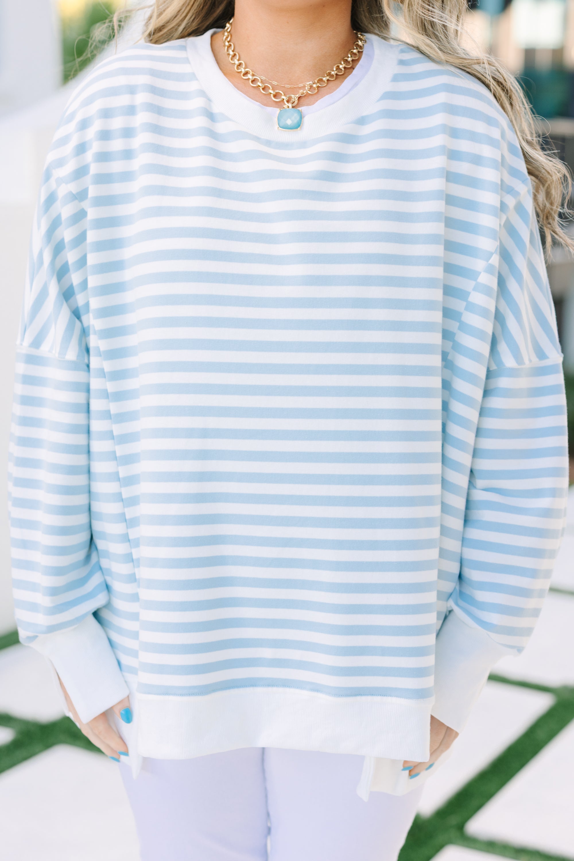 Sunset Glow Pullover, Blue Stripe