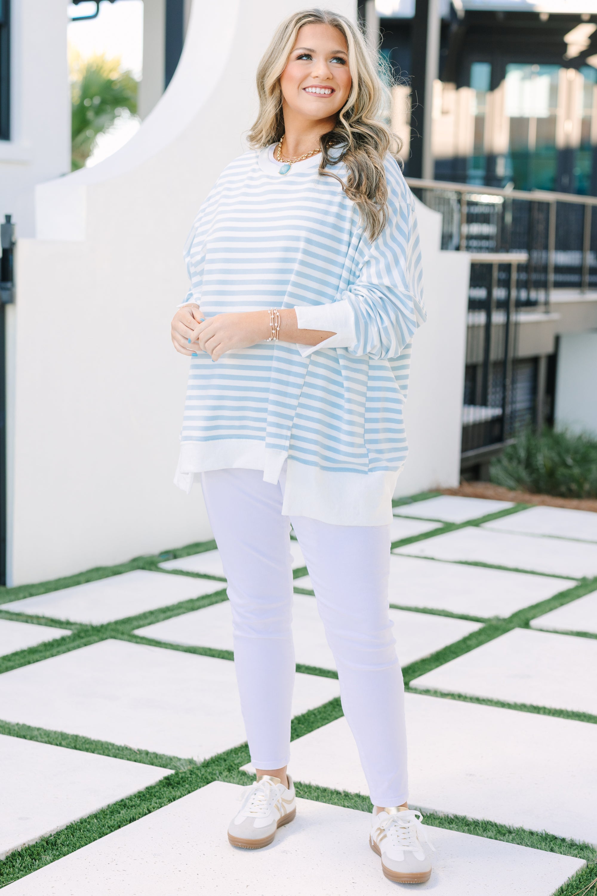Sunset Glow Pullover, Blue Stripe