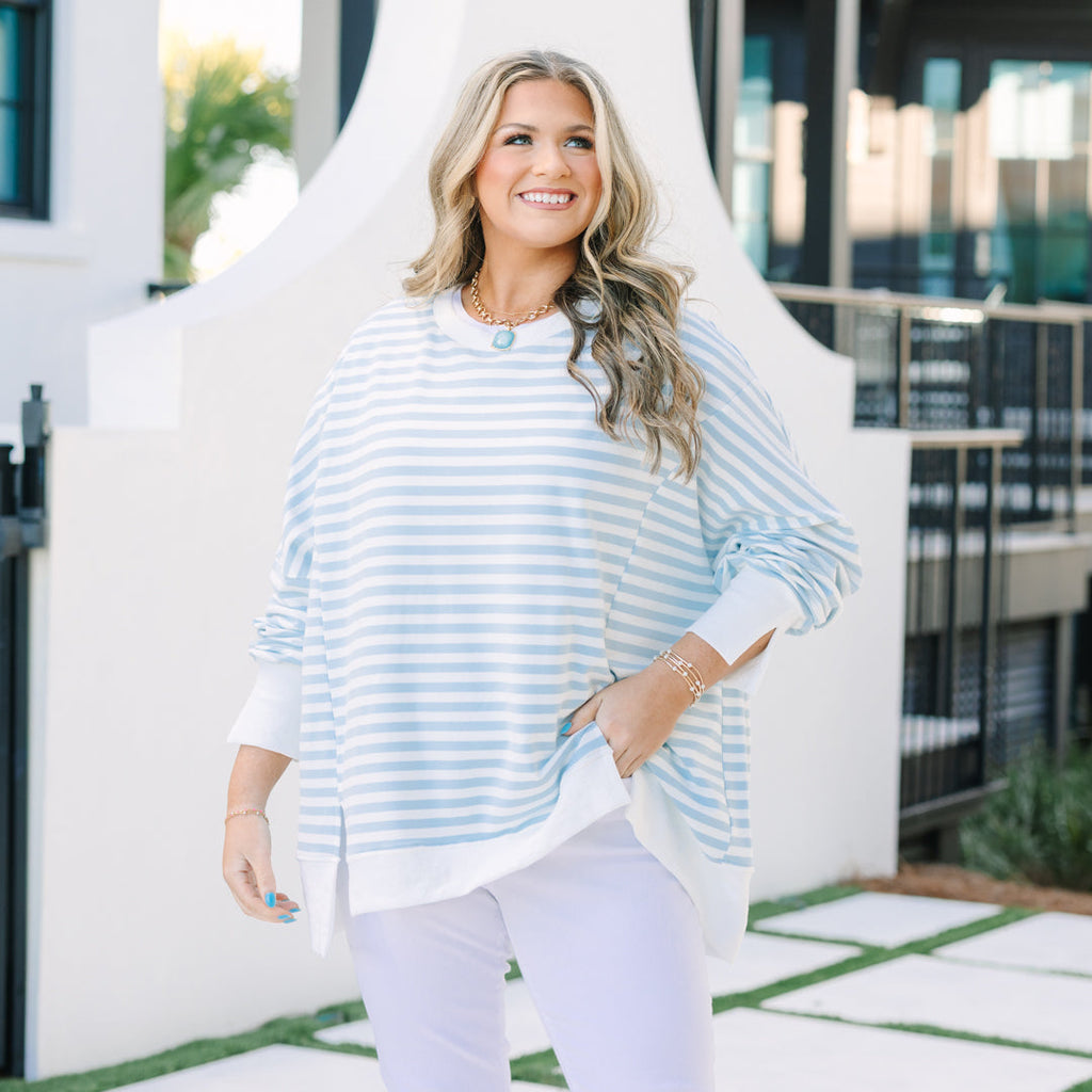 Sunset Glow Pullover, Blue Stripe