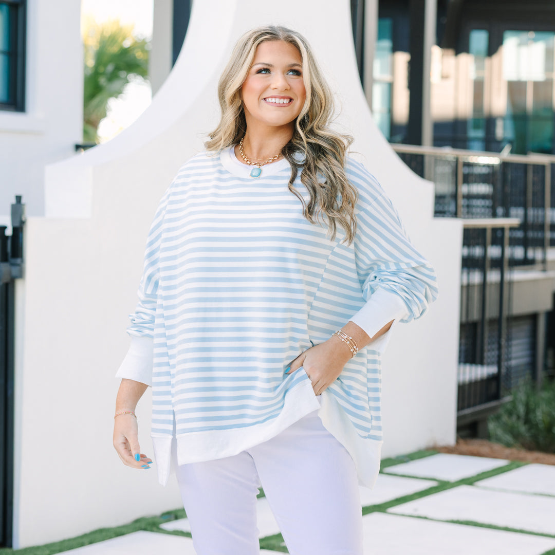 Sunset Glow Pullover, Blue Stripe