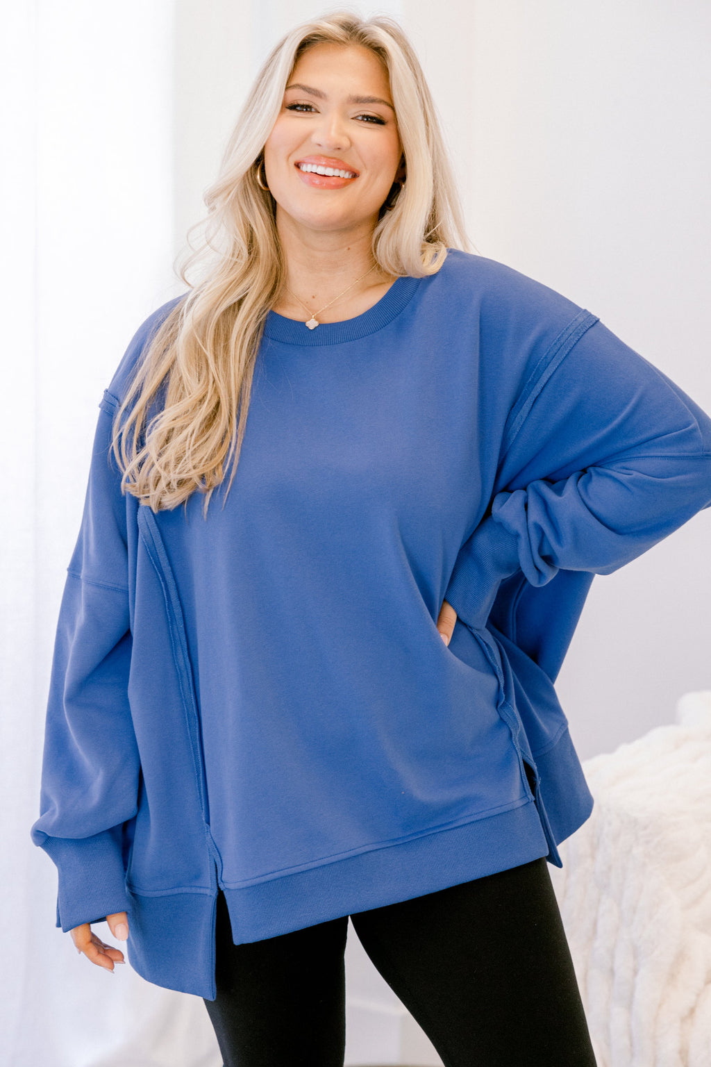 Sunset Glow Pullover, Bright Blue