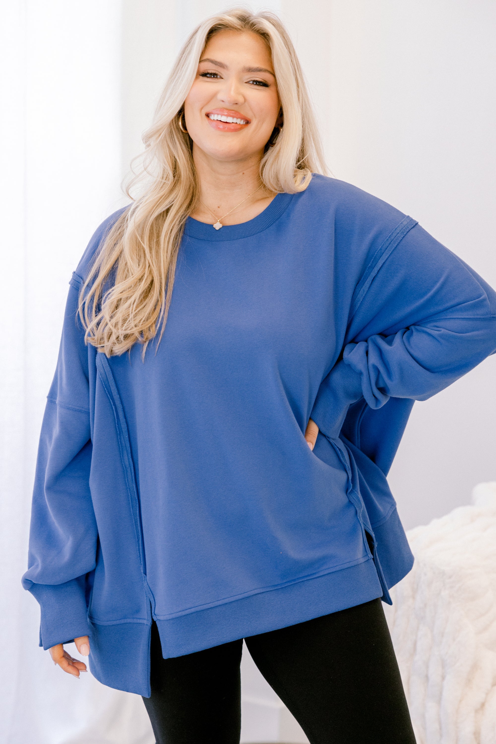 Sunset Glow Pullover, Bright Blue