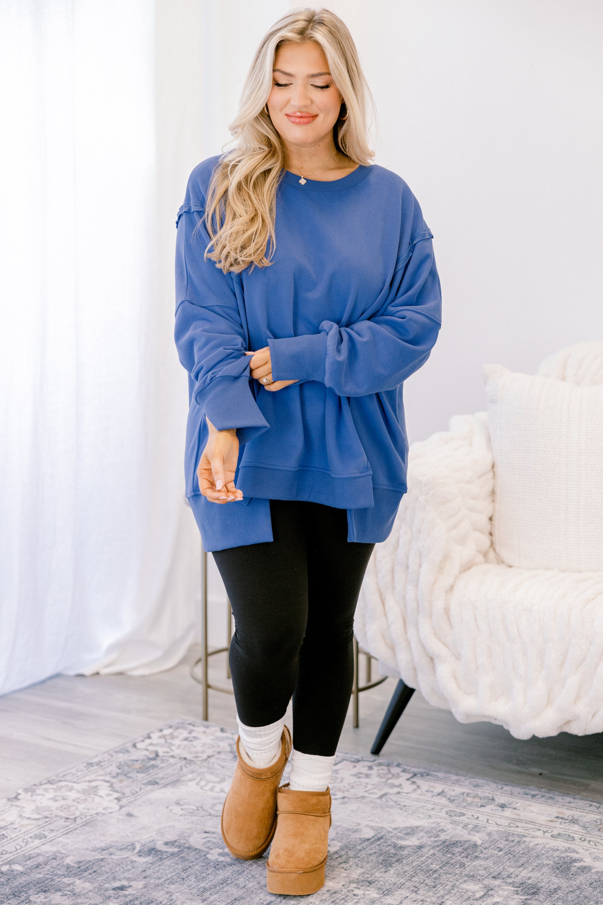Sunset Glow Pullover, Bright Blue
