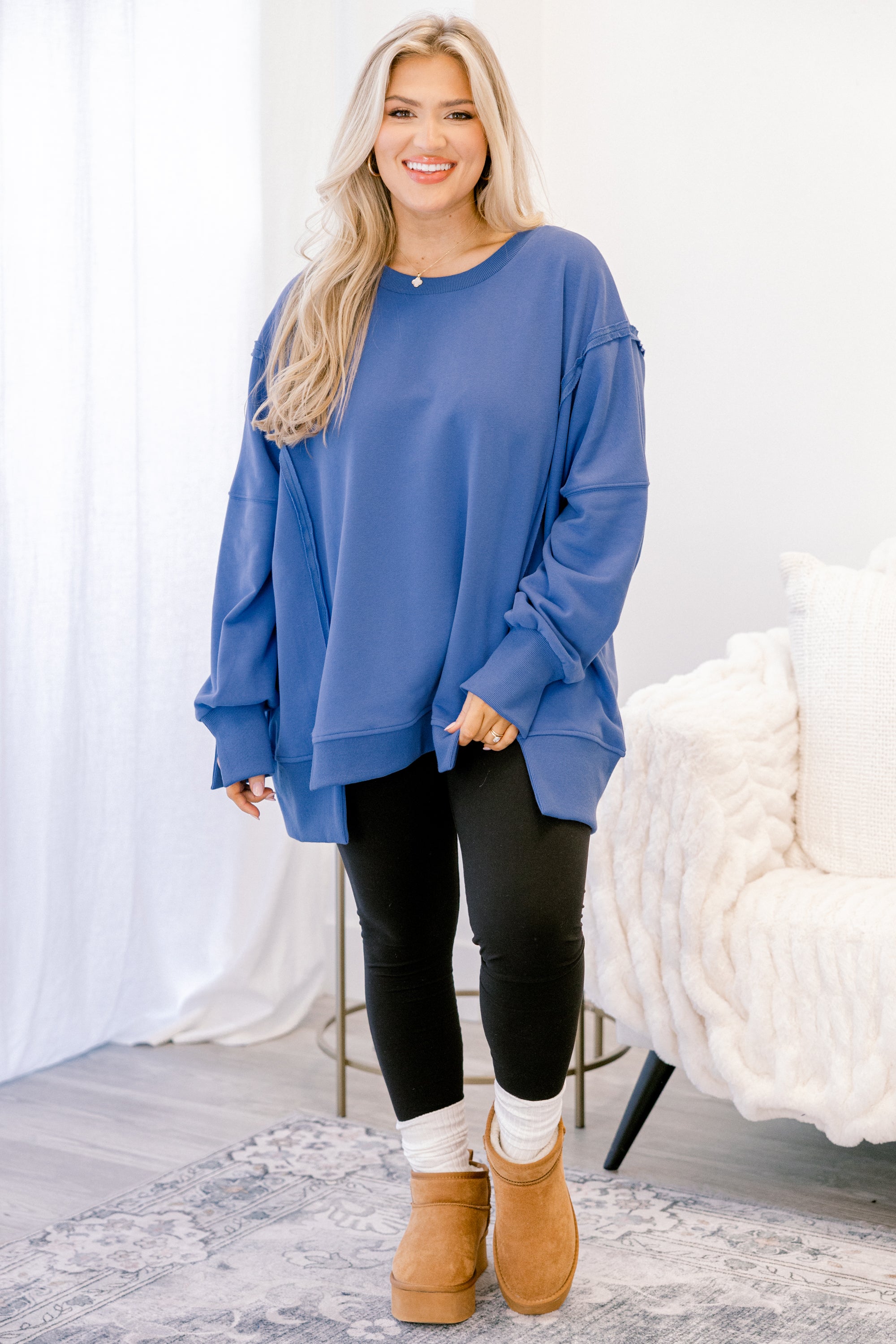 Sunset Glow Pullover, Bright Blue
