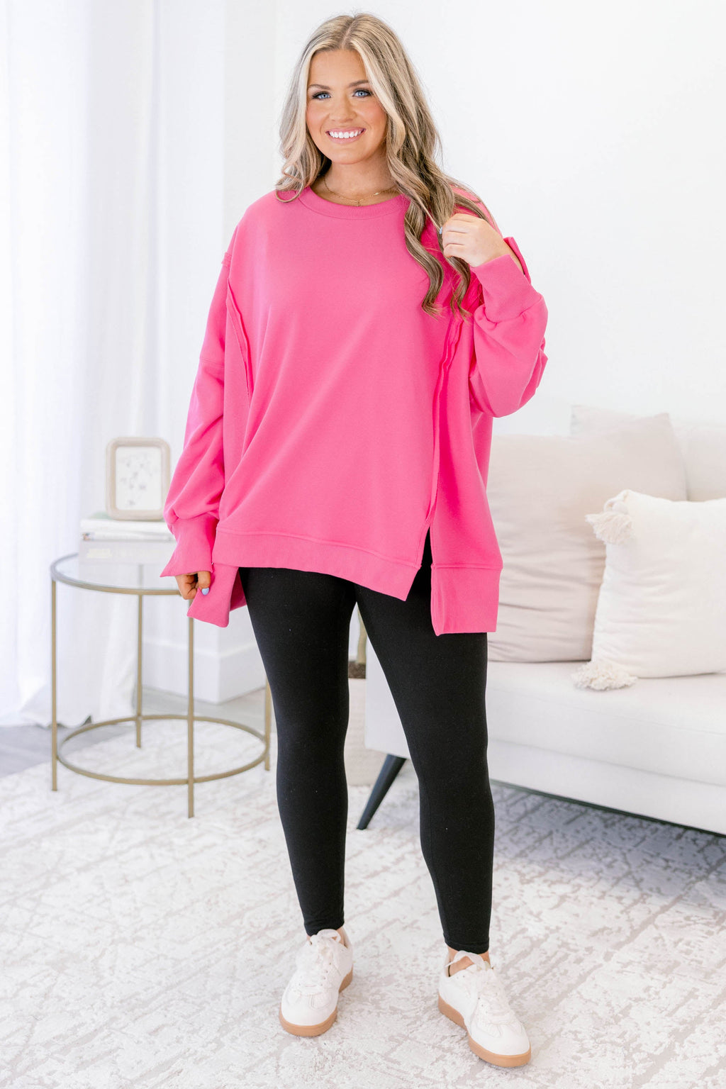 Sunset Glow Pullover, Bright Pink
