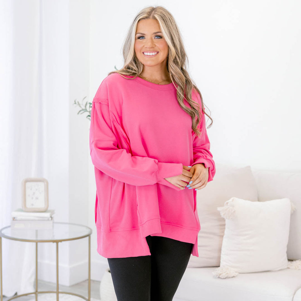 Sunset Glow Pullover, Bright Pink