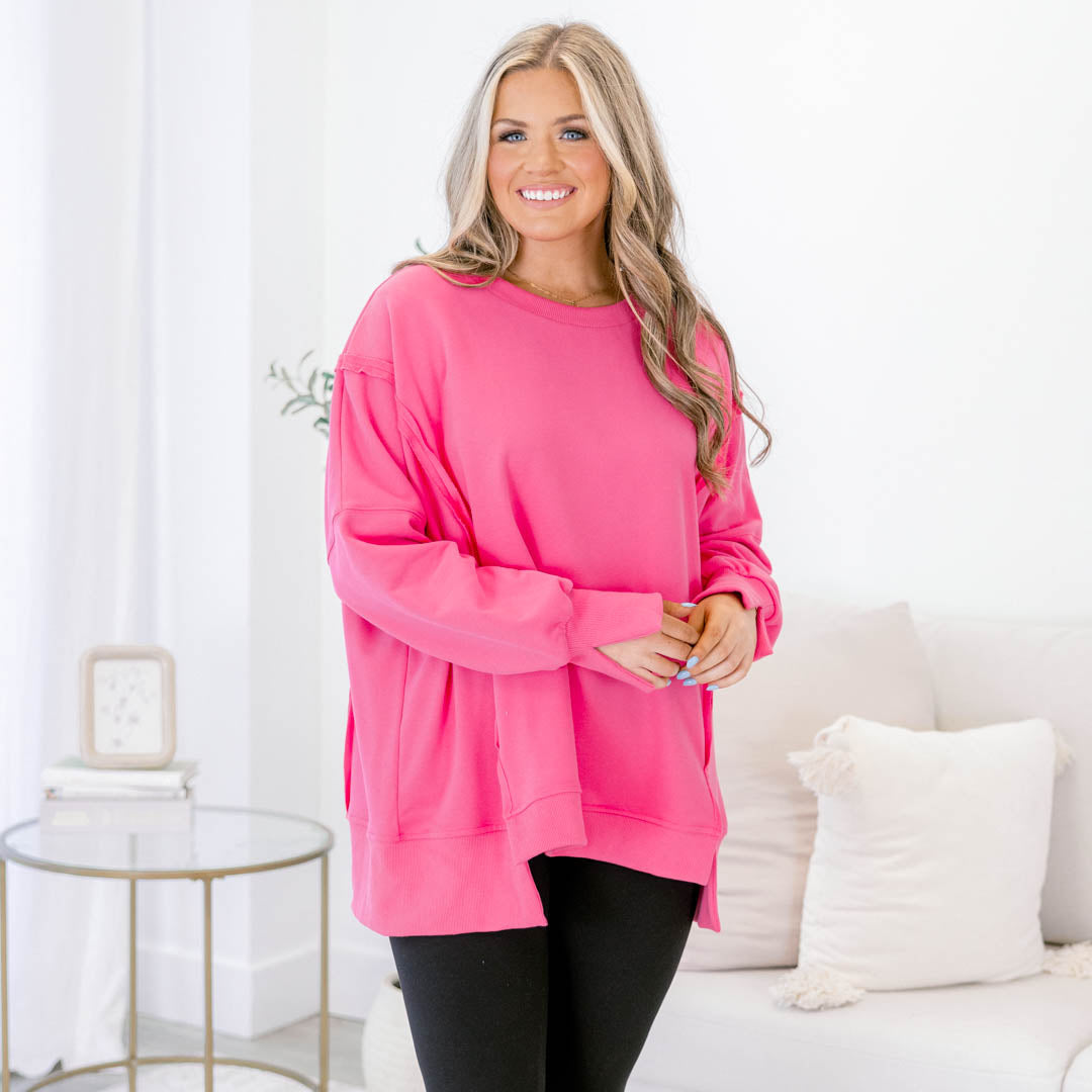 Sunset Glow Pullover, Bright Pink