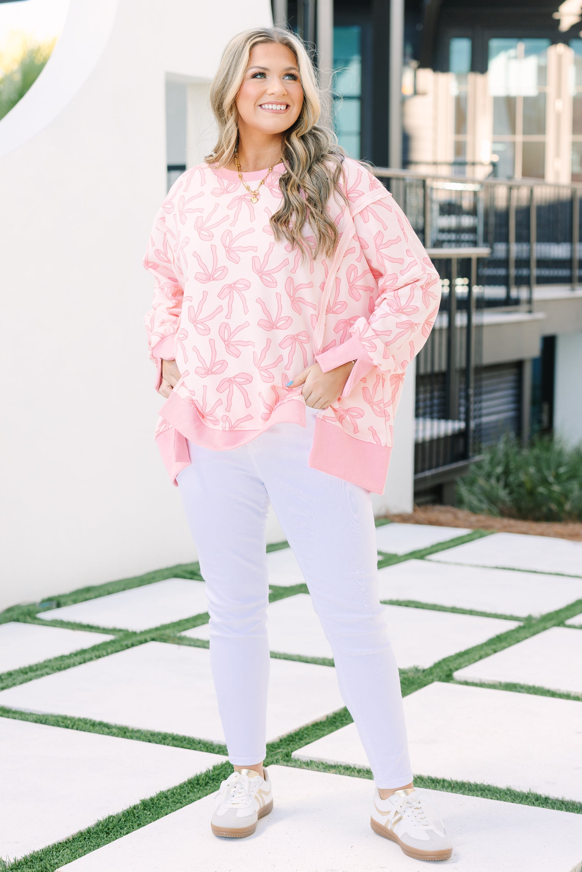 Sunset Glow Pullover, Pink Ribbon