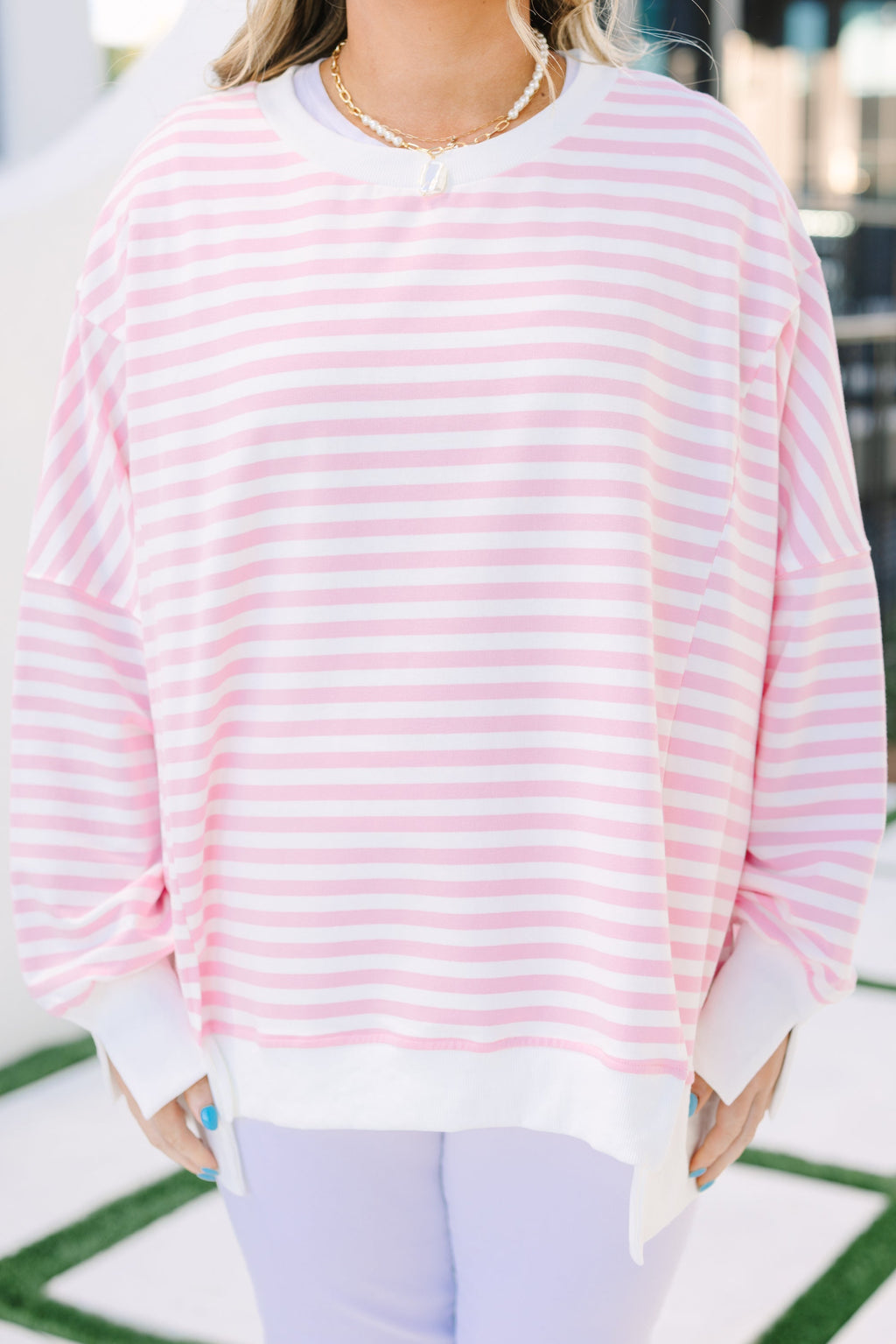 Sunset Glow Pullover, Pink Stripe