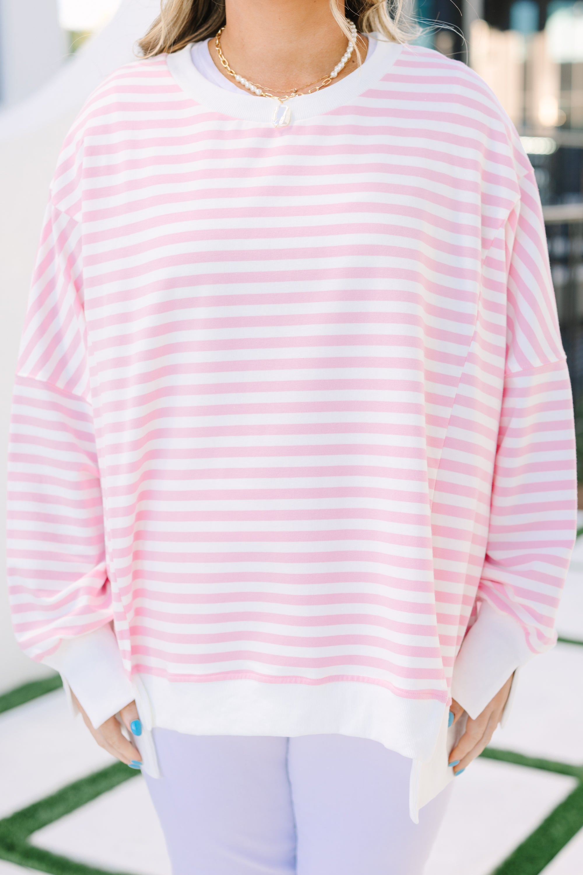 Sunset Glow Pullover, Pink Stripe