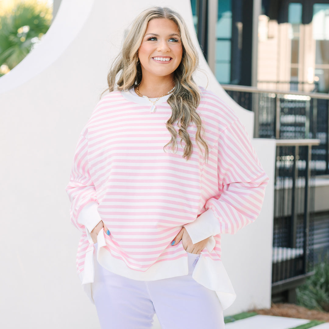 Sunset Glow Pullover, Pink Stripe