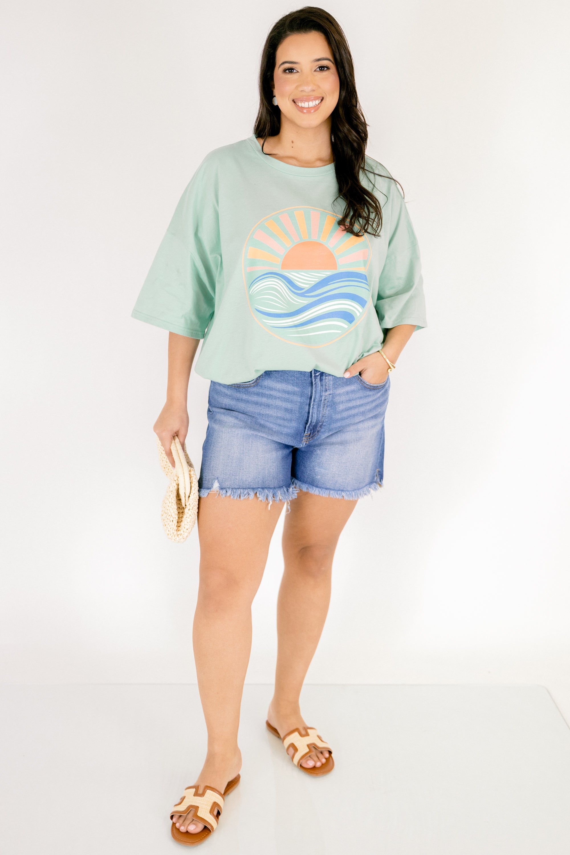 Sunset Season Boyfriend Tee, Light Green