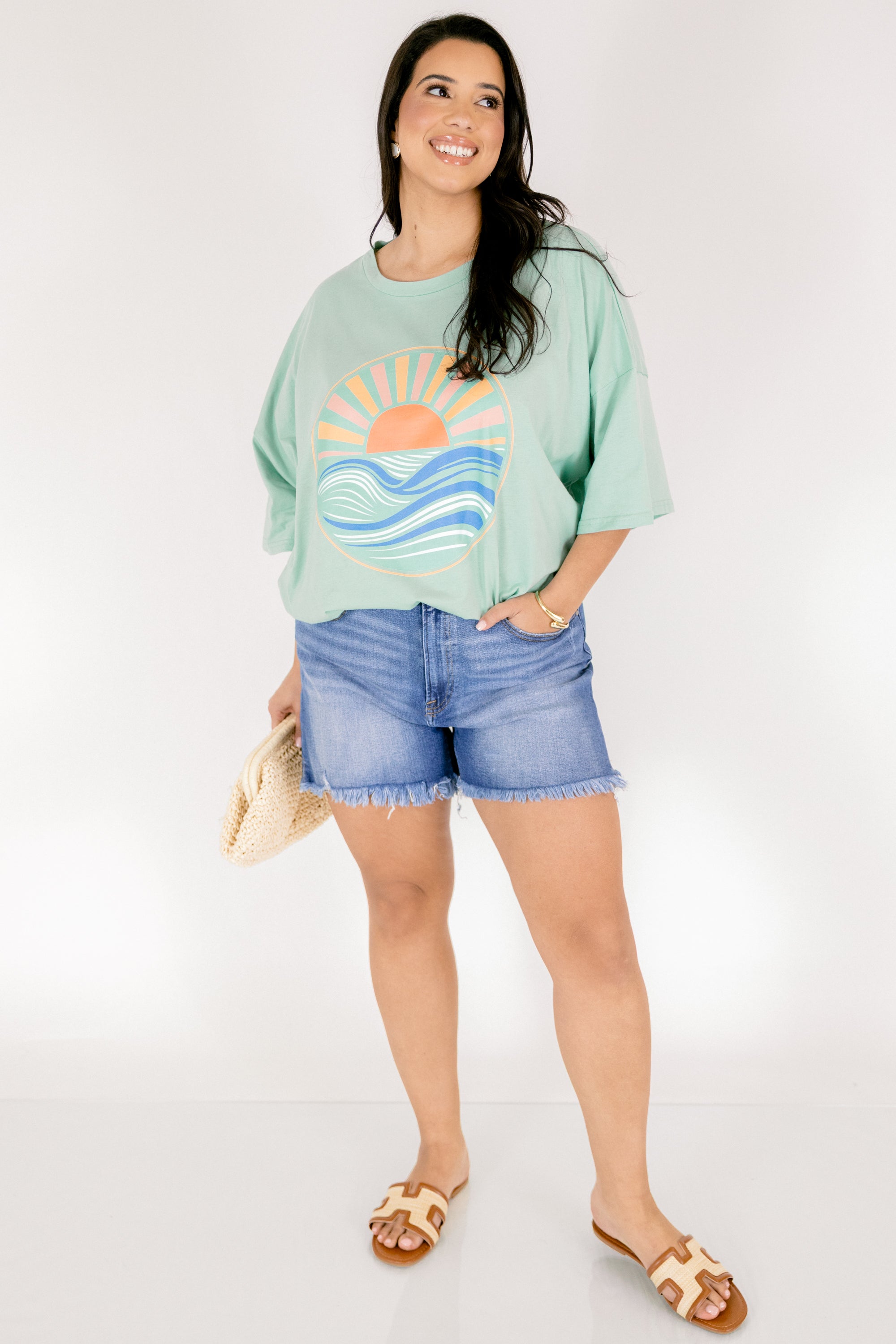 Sunset Season Boyfriend Tee, Light Green