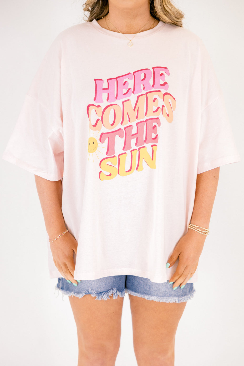 Sunshine Days Boyfriend Tee, Cream Pink