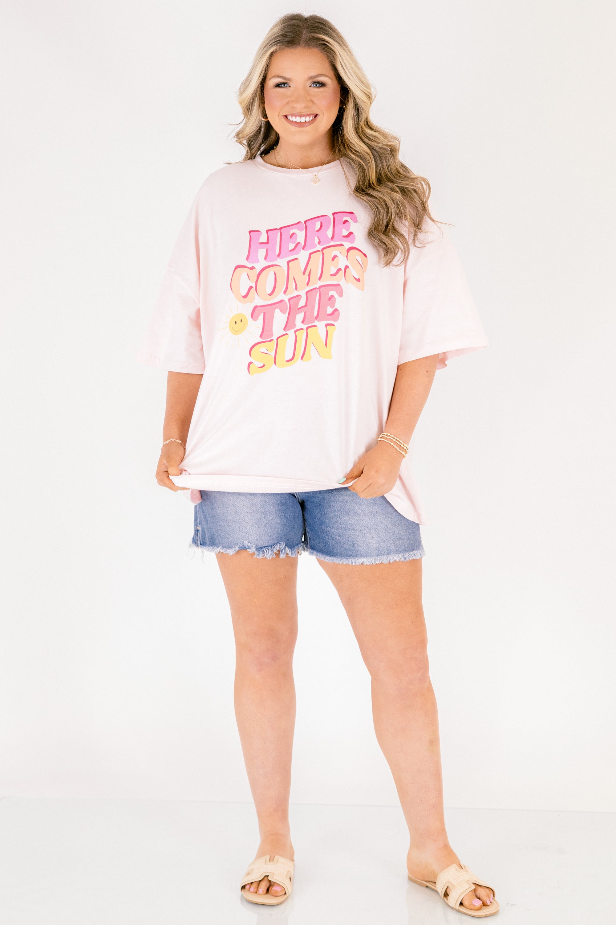 Sunshine Days Boyfriend Tee, Cream Pink