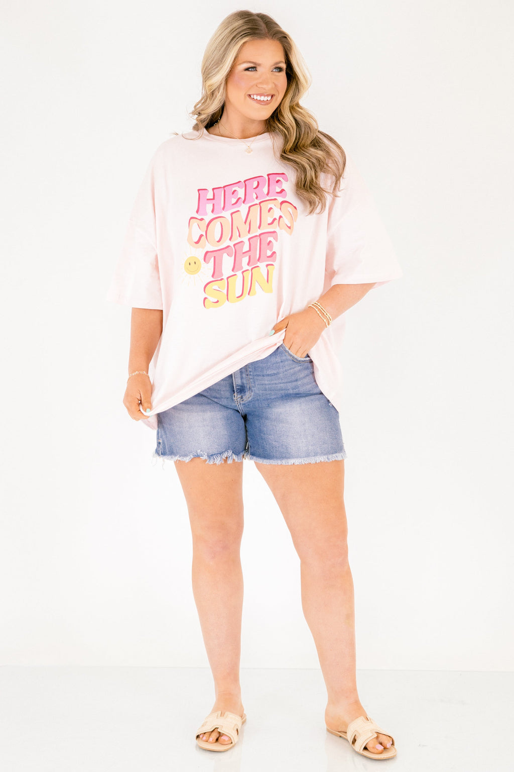 Sunshine Days Boyfriend Tee, Cream Pink