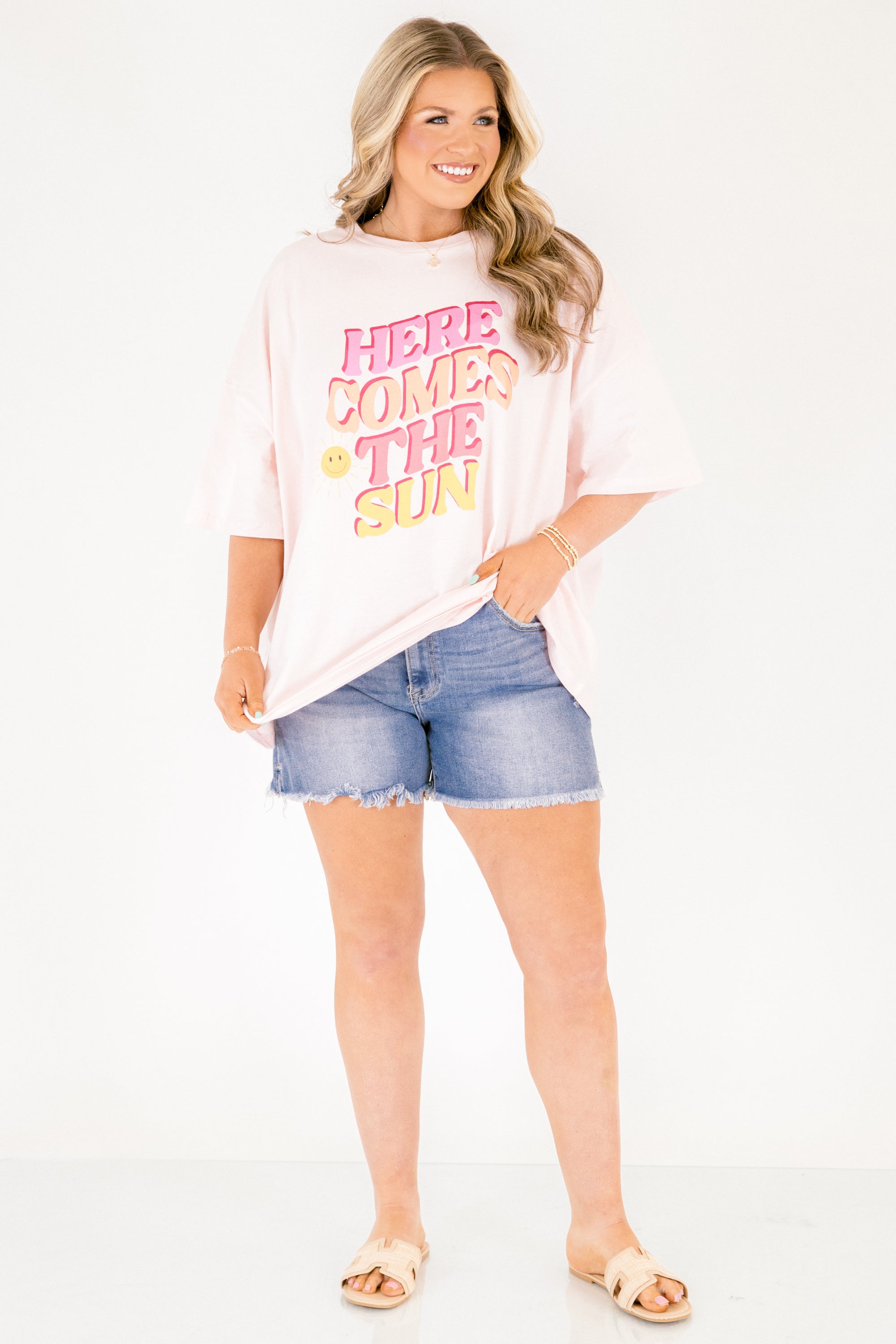 Sunshine Days Boyfriend Tee, Cream Pink