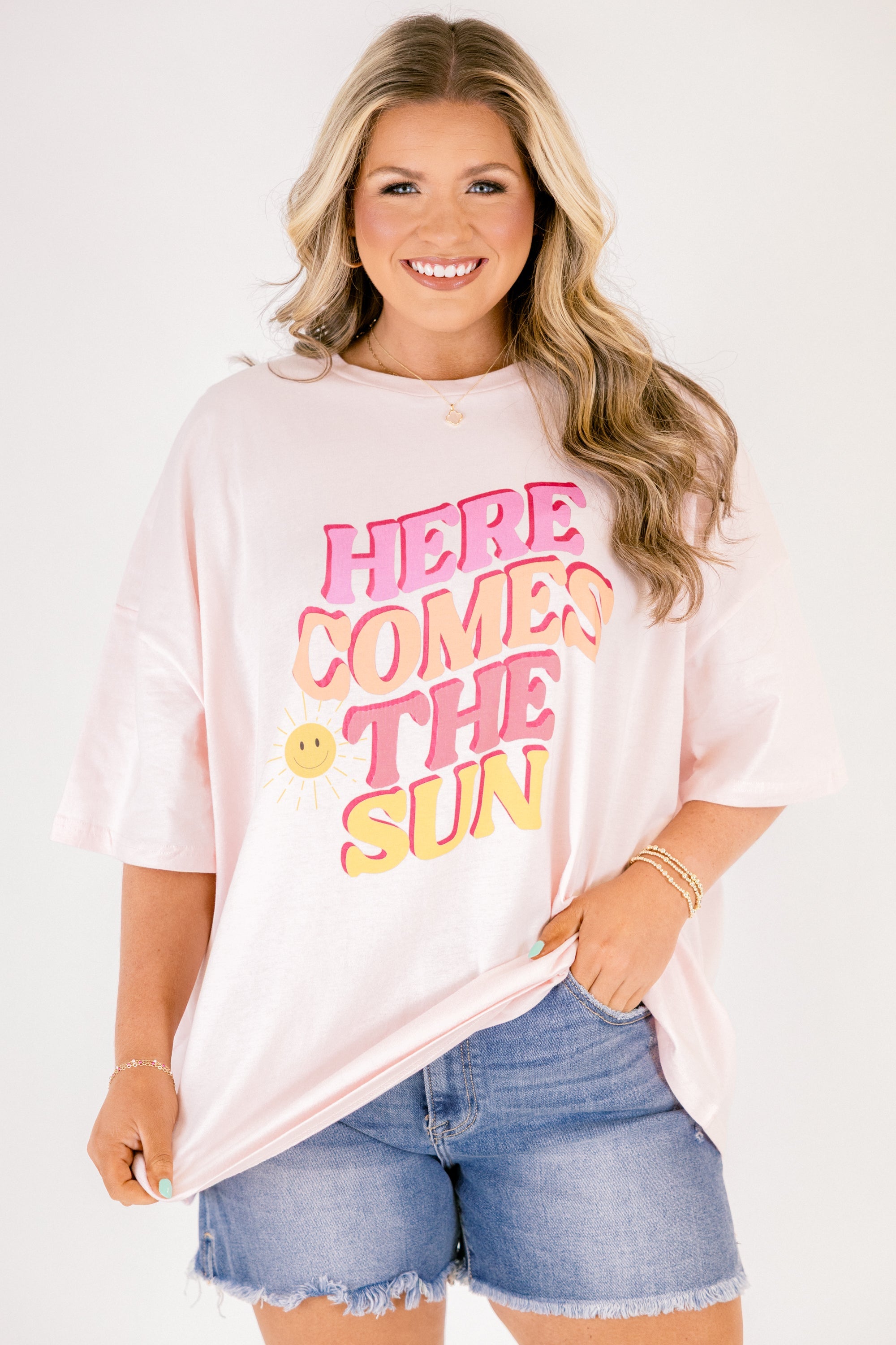 Sunshine Days Boyfriend Tee, Cream Pink